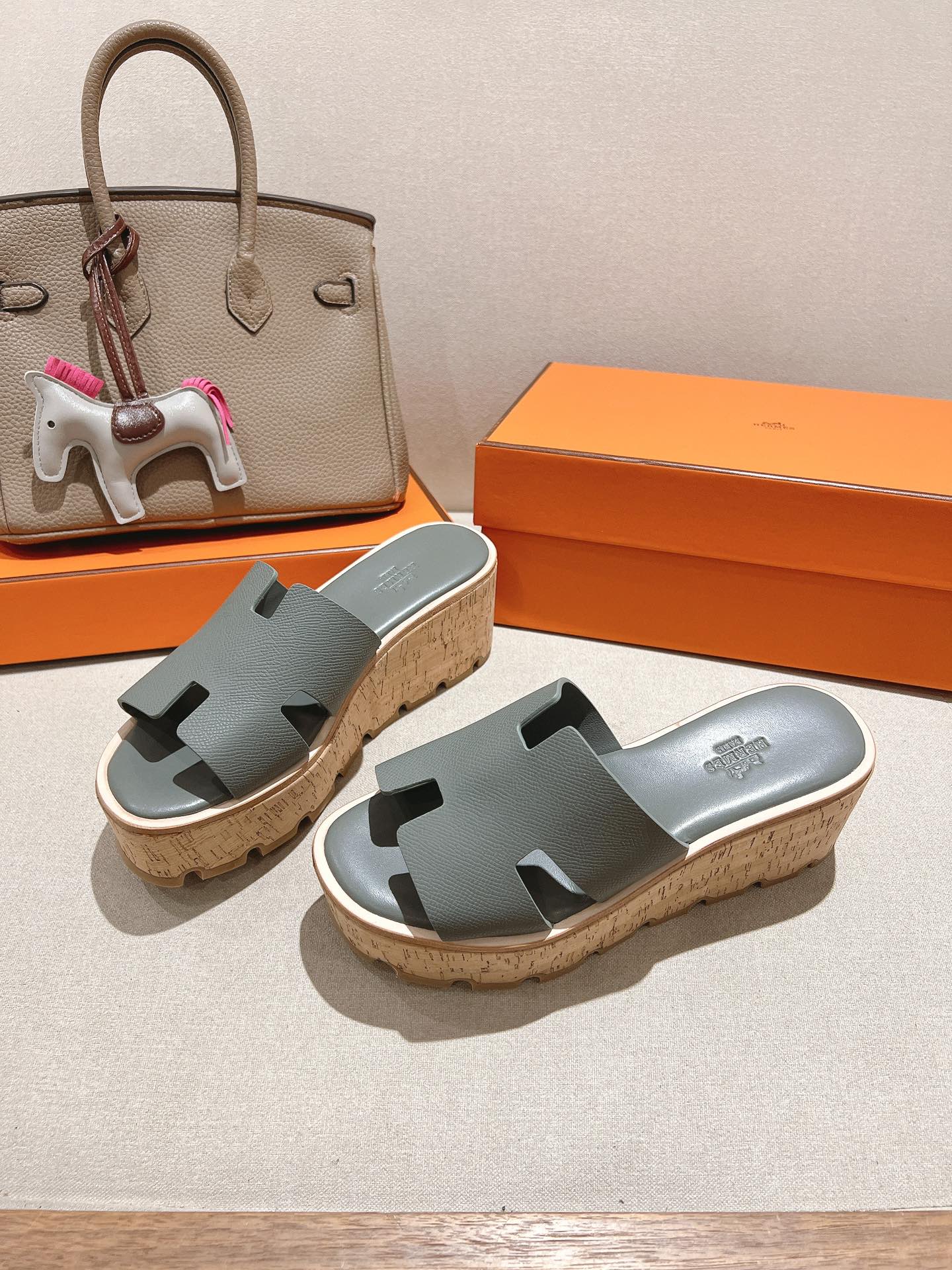HM 25S HIGH WEDGE SANDALS IN GREY LAMBSKIN STYLE 7 - 35
