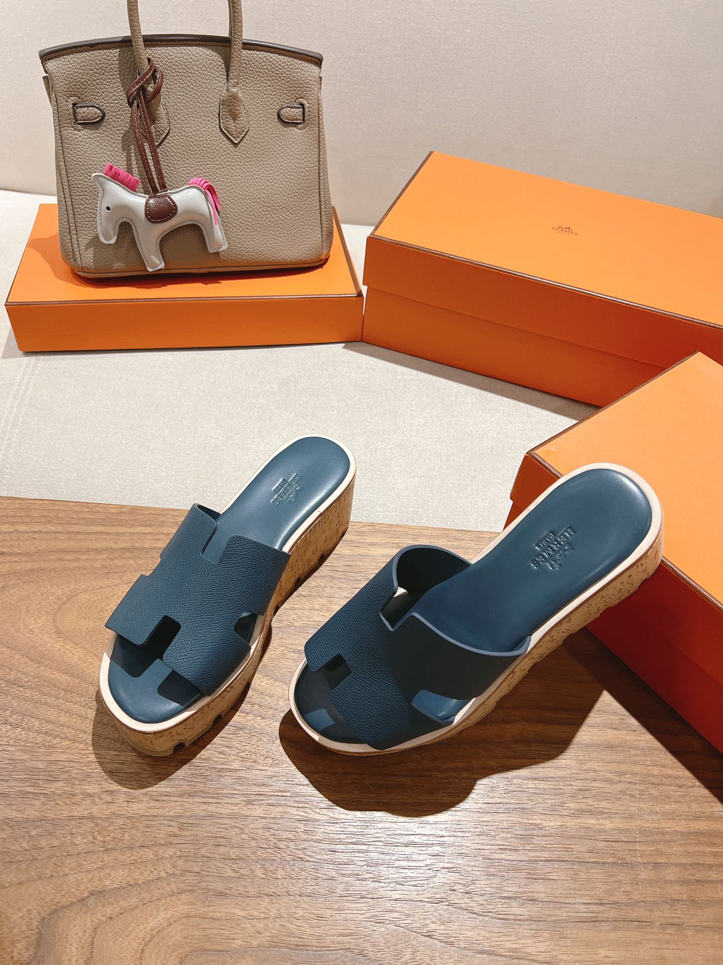 HM 25S HIGH WEDGE SANDALS IN DEEP SLATE BLUE LAMBSKIN STYLE 16 - 35