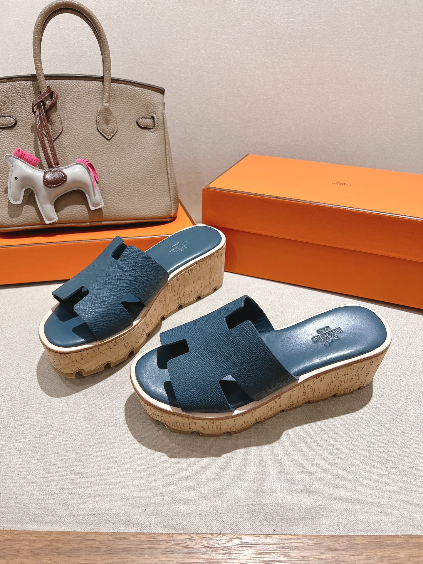 HM 25S HIGH WEDGE SANDALS IN DEEP SLATE BLUE LAMBSKIN STYLE 16 - 35