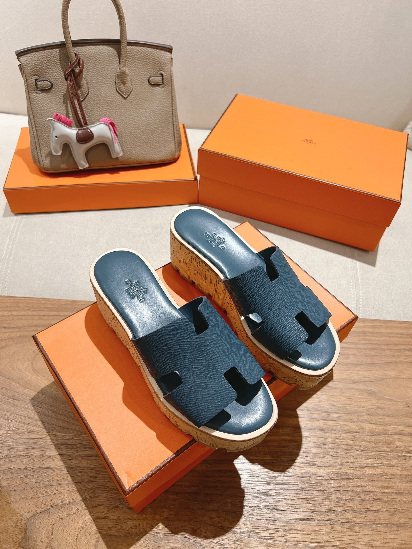 HM 25S HIGH WEDGE SANDALS IN DEEP SLATE BLUE LAMBSKIN STYLE 16 - 35