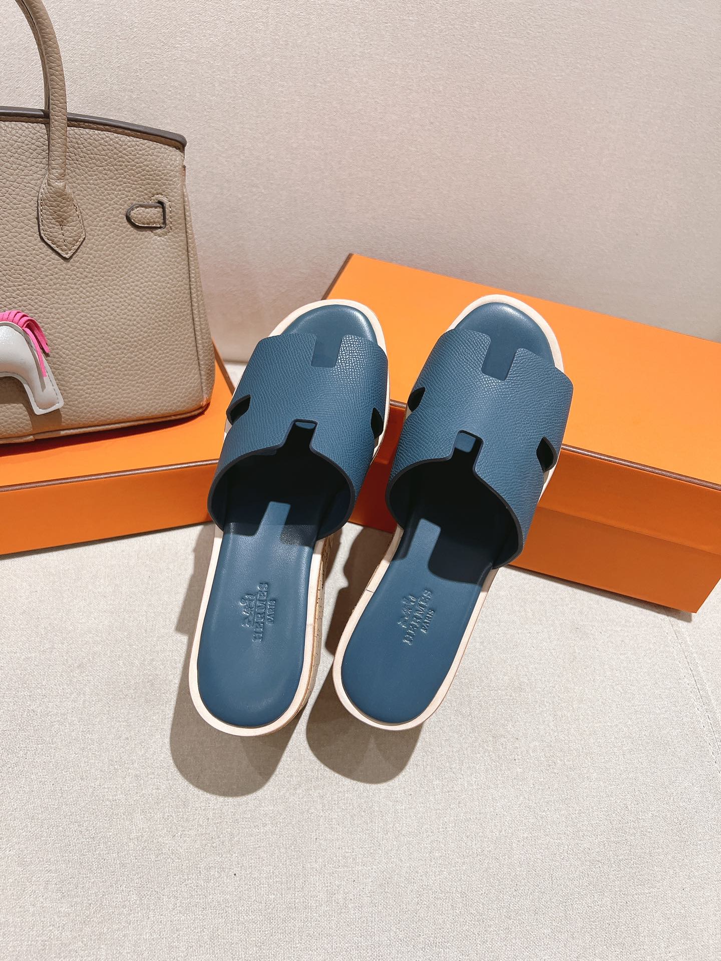 HM 25S HIGH WEDGE SANDALS IN DEEP SLATE BLUE LAMBSKIN STYLE 16 - 35