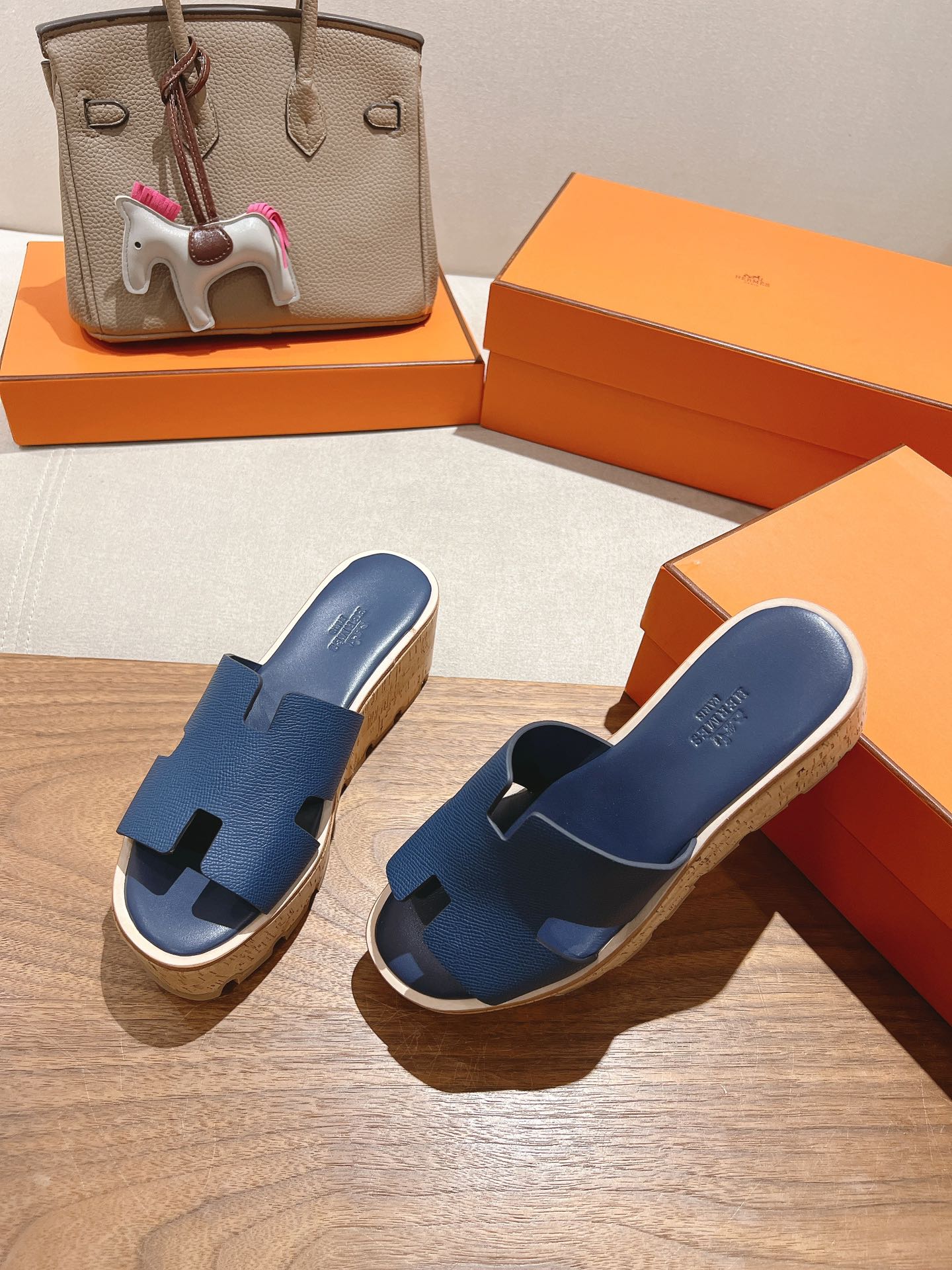 HM 25S HIGH WEDGE SANDALS IN DARK STEEL BLUE LAMBSKIN STYLE 18 - 35