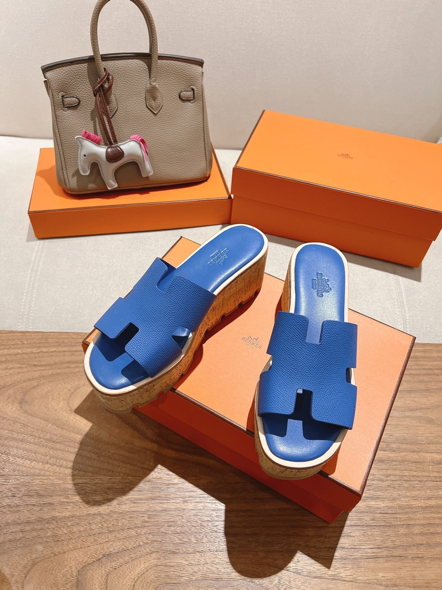 HM 25S HIGH WEDGE SANDALS IN COBALT BLUE LAMBSKIN STYLE 20 - 35