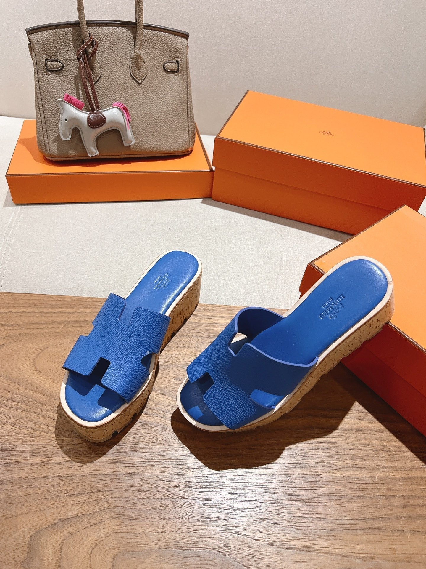 HM 25S HIGH WEDGE SANDALS IN COBALT BLUE LAMBSKIN STYLE 20 - 35