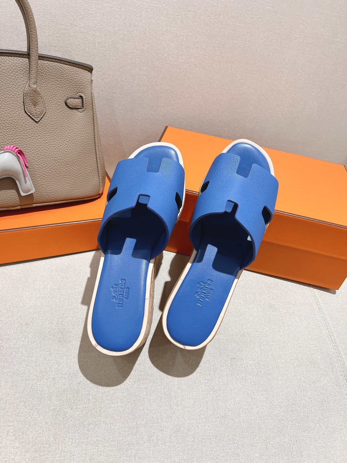 HM 25S HIGH WEDGE SANDALS IN COBALT BLUE LAMBSKIN STYLE 20 - 35