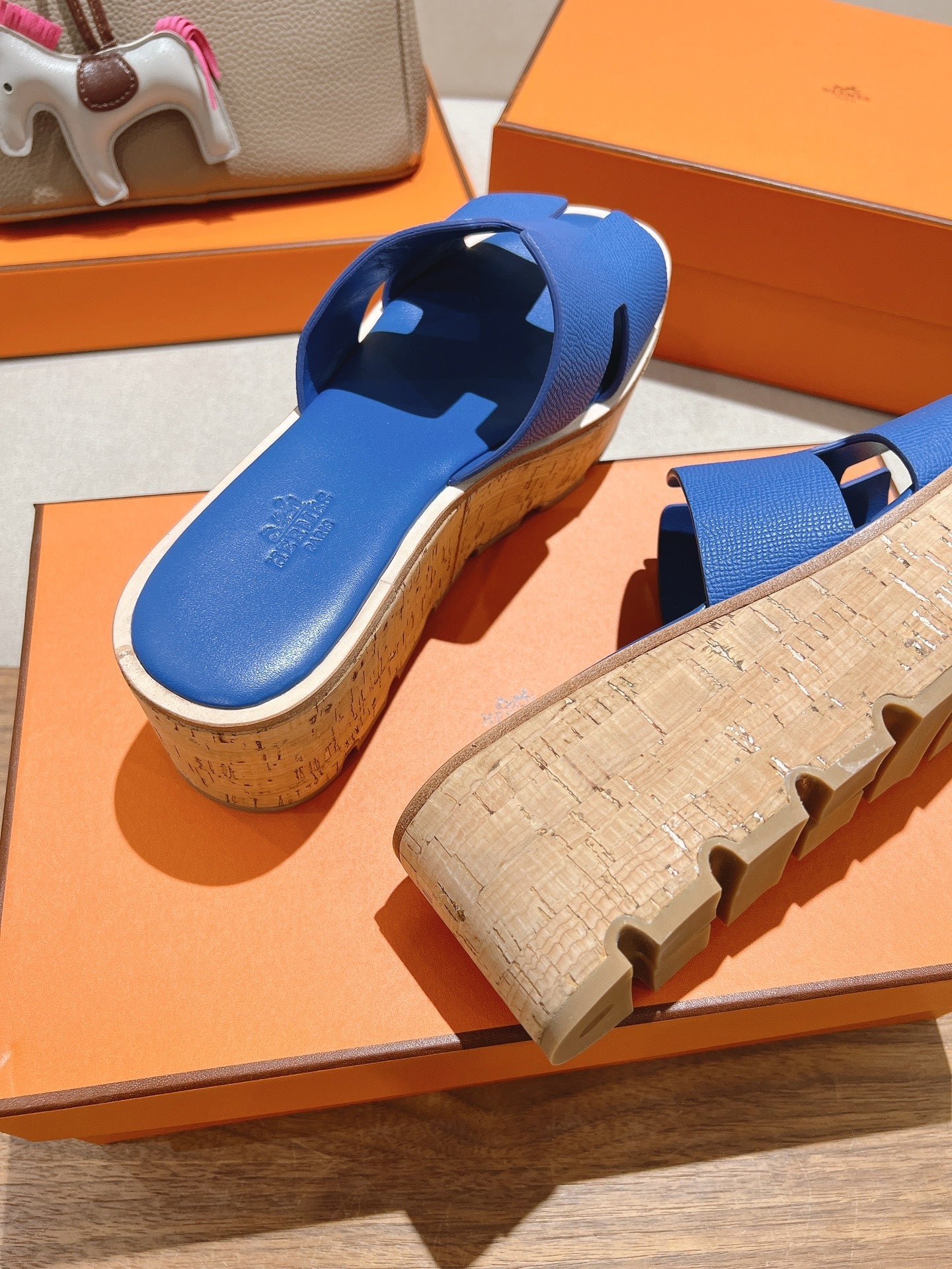 HM 25S HIGH WEDGE SANDALS IN COBALT BLUE LAMBSKIN STYLE 20 - 35