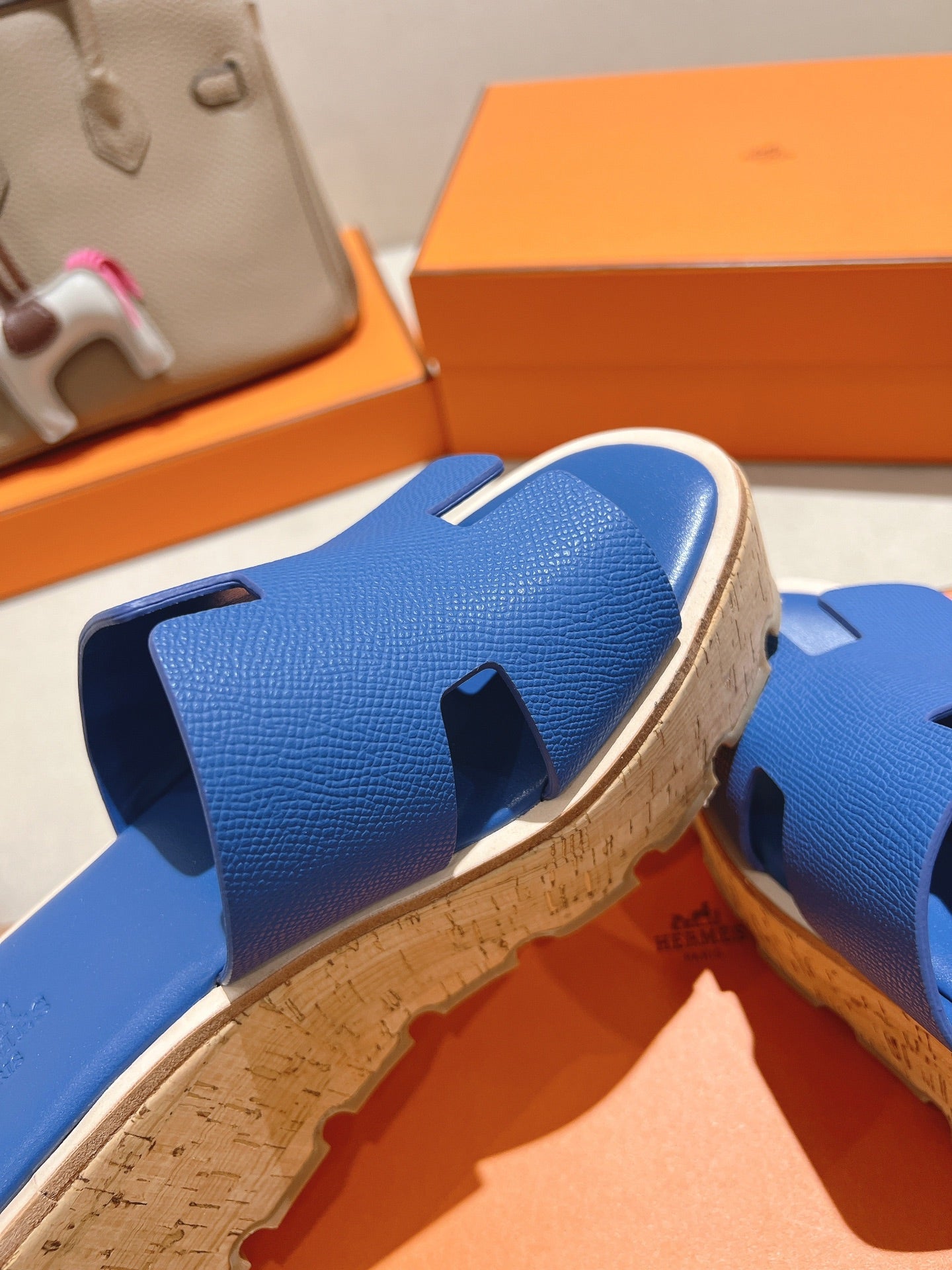 HM 25S HIGH WEDGE SANDALS IN COBALT BLUE LAMBSKIN STYLE 20 - 35