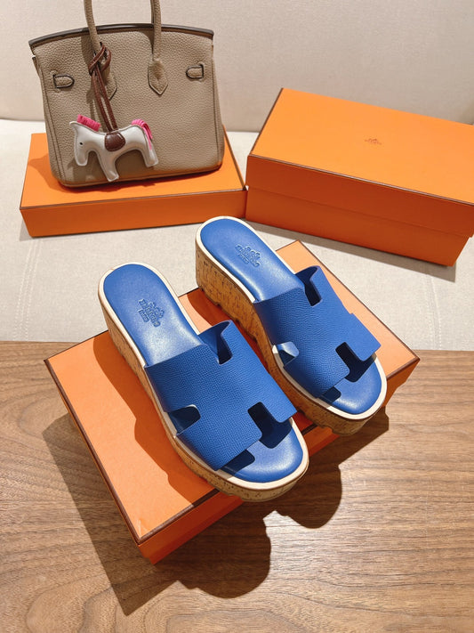 HM 25S HIGH WEDGE SANDALS IN COBALT BLUE LAMBSKIN STYLE 20 - 35