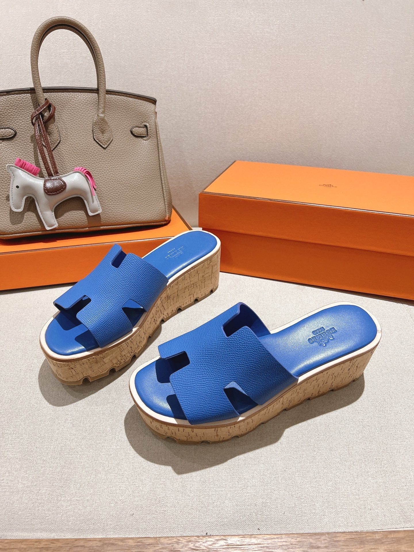 HM 25S HIGH WEDGE SANDALS IN COBALT BLUE LAMBSKIN STYLE 20 - 35
