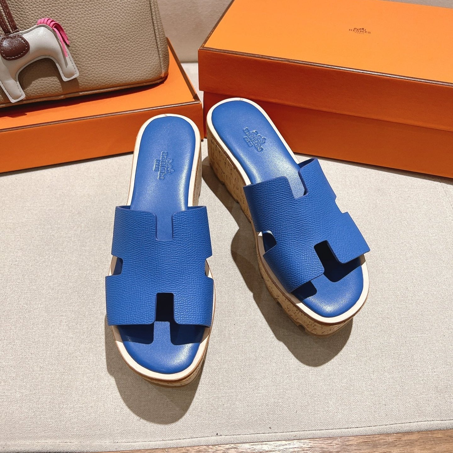 HM 25S HIGH WEDGE SANDALS IN COBALT BLUE LAMBSKIN STYLE 20 - 35