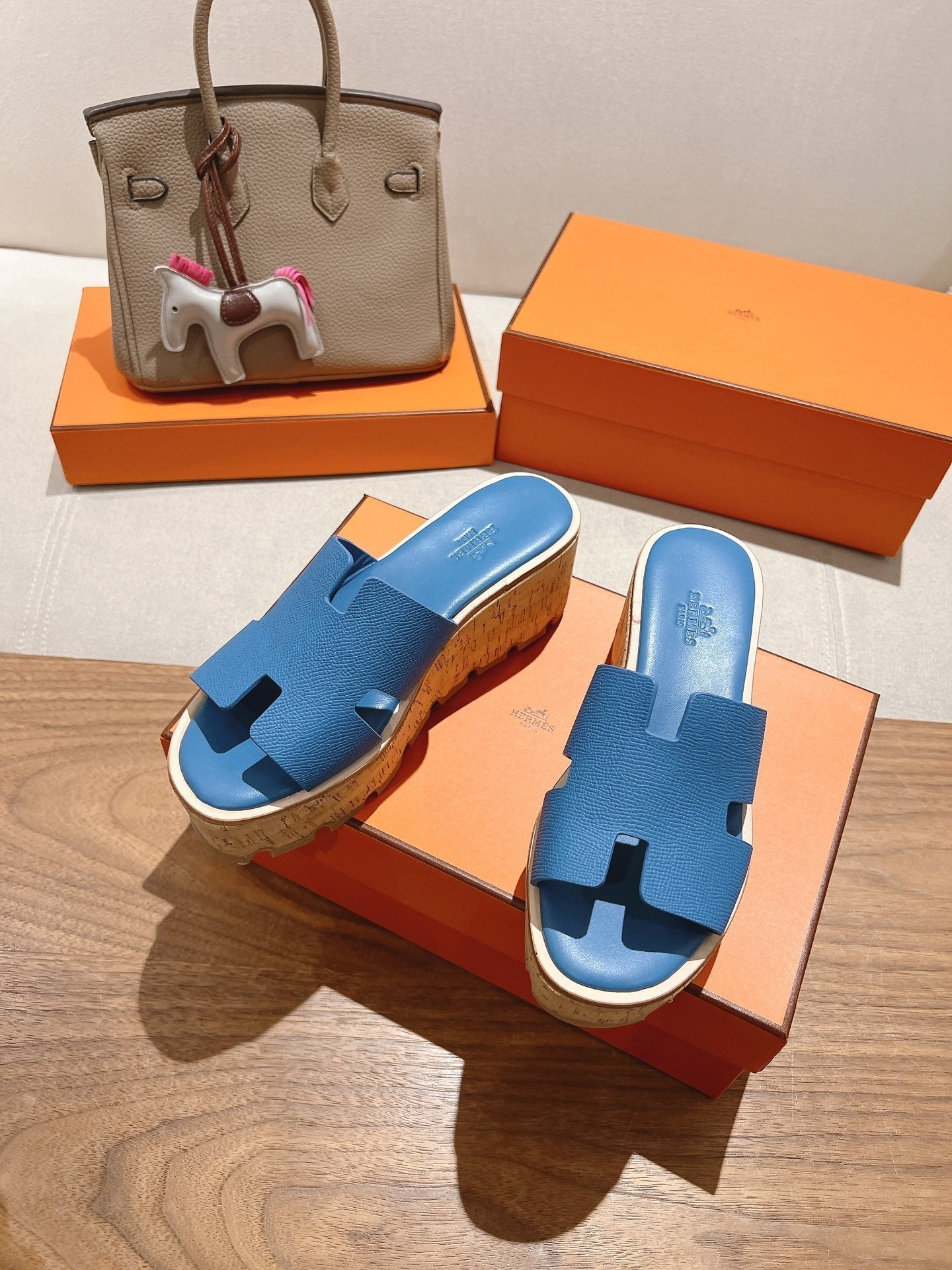 HM 25S HIGH WEDGE SANDALS IN BLUE LAMBSKIN STYLE 14 - 35