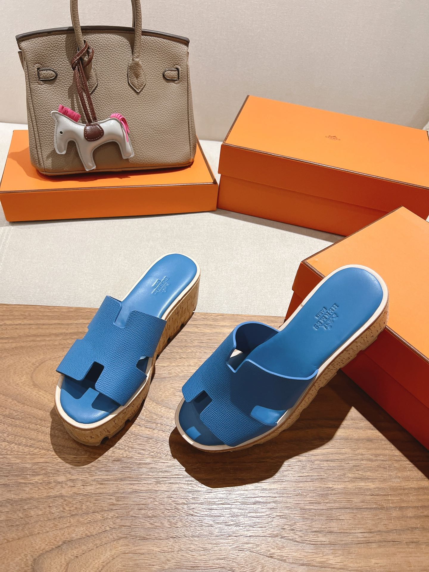 HM 25S HIGH WEDGE SANDALS IN BLUE LAMBSKIN STYLE 14 - 35