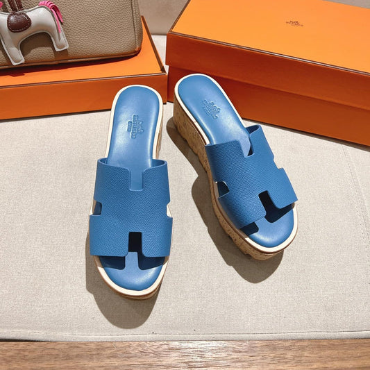 HM 25S HIGH WEDGE SANDALS IN BLUE LAMBSKIN STYLE 14 - 35