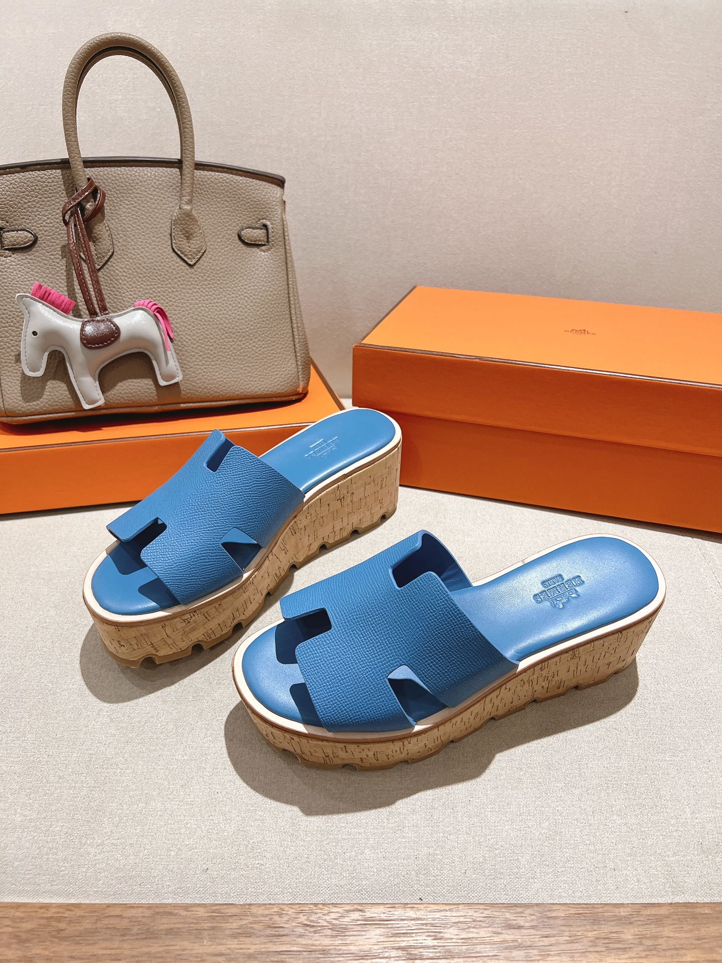 HM 25S HIGH WEDGE SANDALS IN BLUE LAMBSKIN STYLE 14 - 35