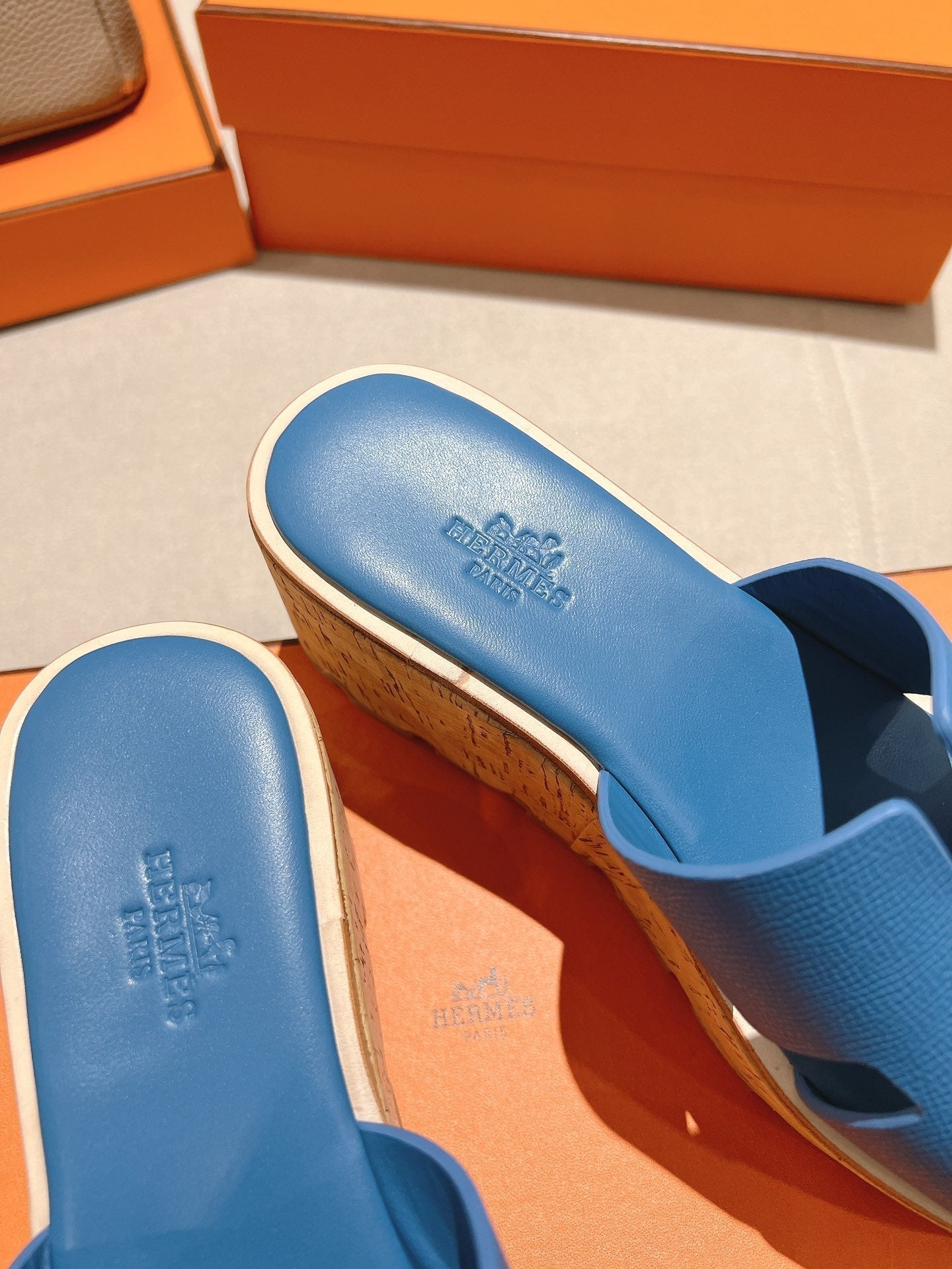 HM 25S HIGH WEDGE SANDALS IN BLUE LAMBSKIN STYLE 14 - 35