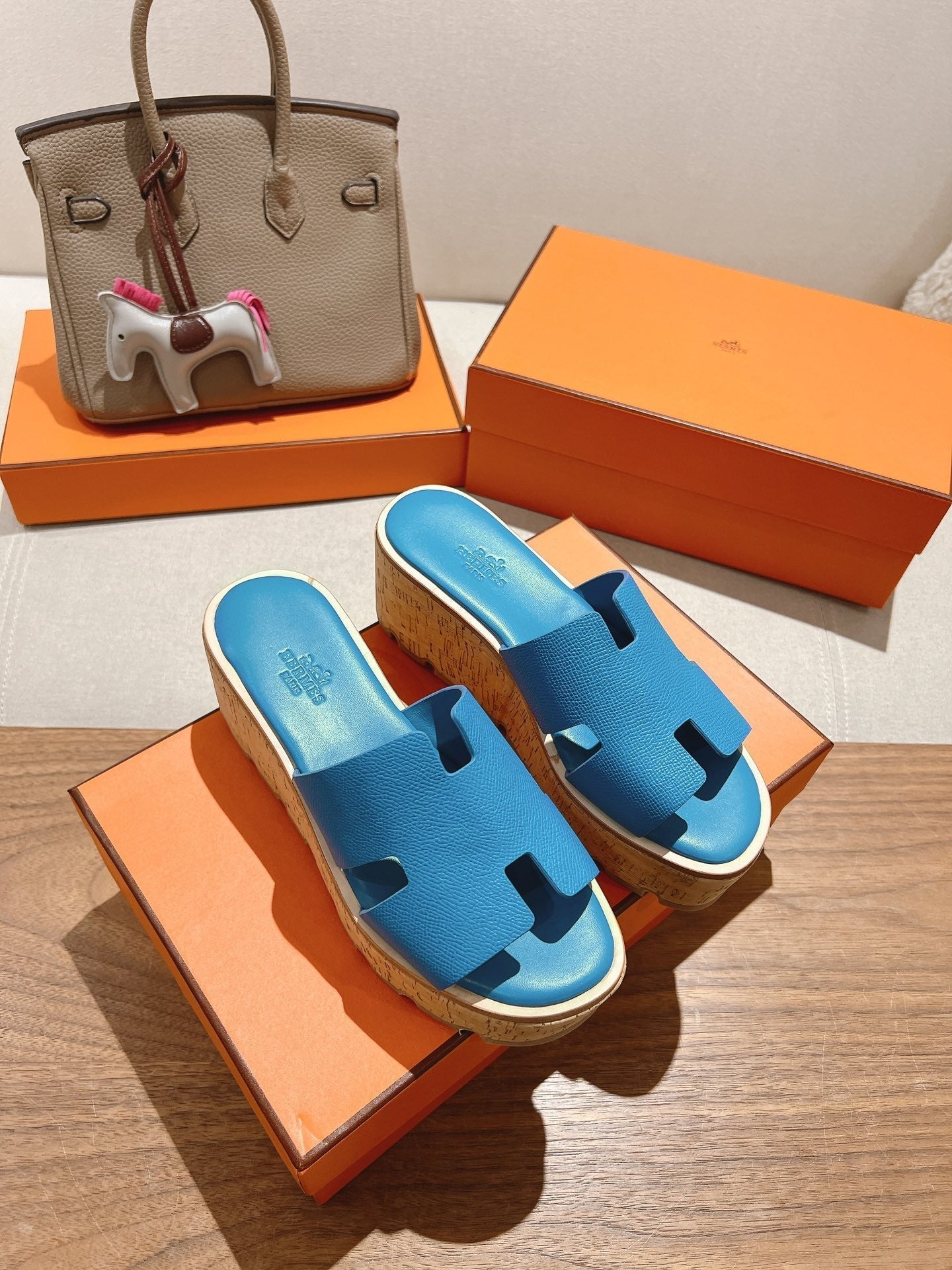 HM 25S HIGH WEDGE SANDALS IN BLUE LAMBSKIN STYLE 12 - 35