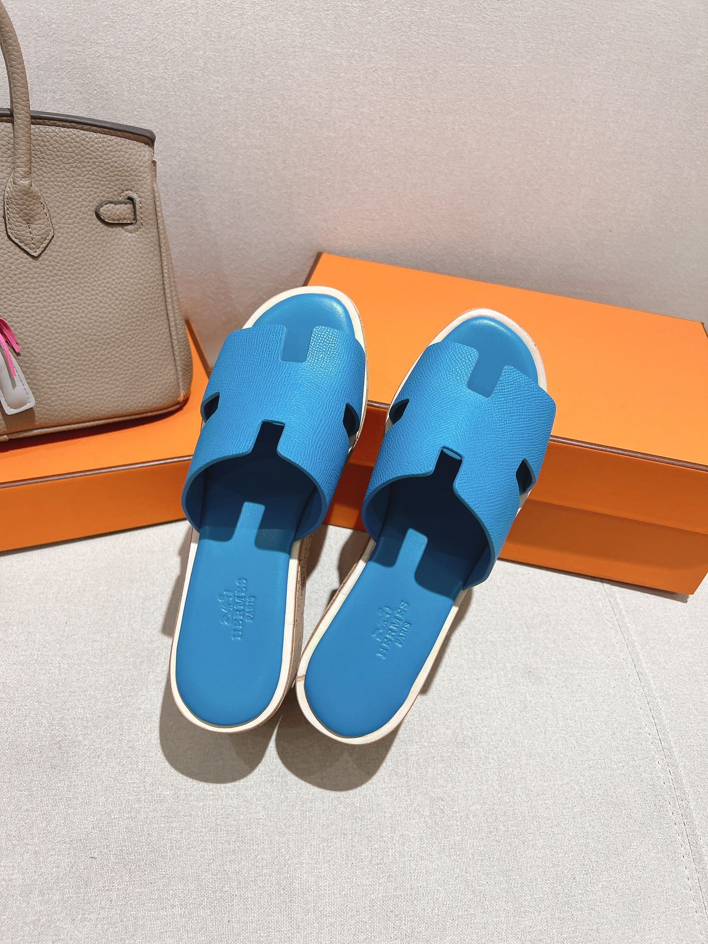 HM 25S HIGH WEDGE SANDALS IN BLUE LAMBSKIN STYLE 12 - 35