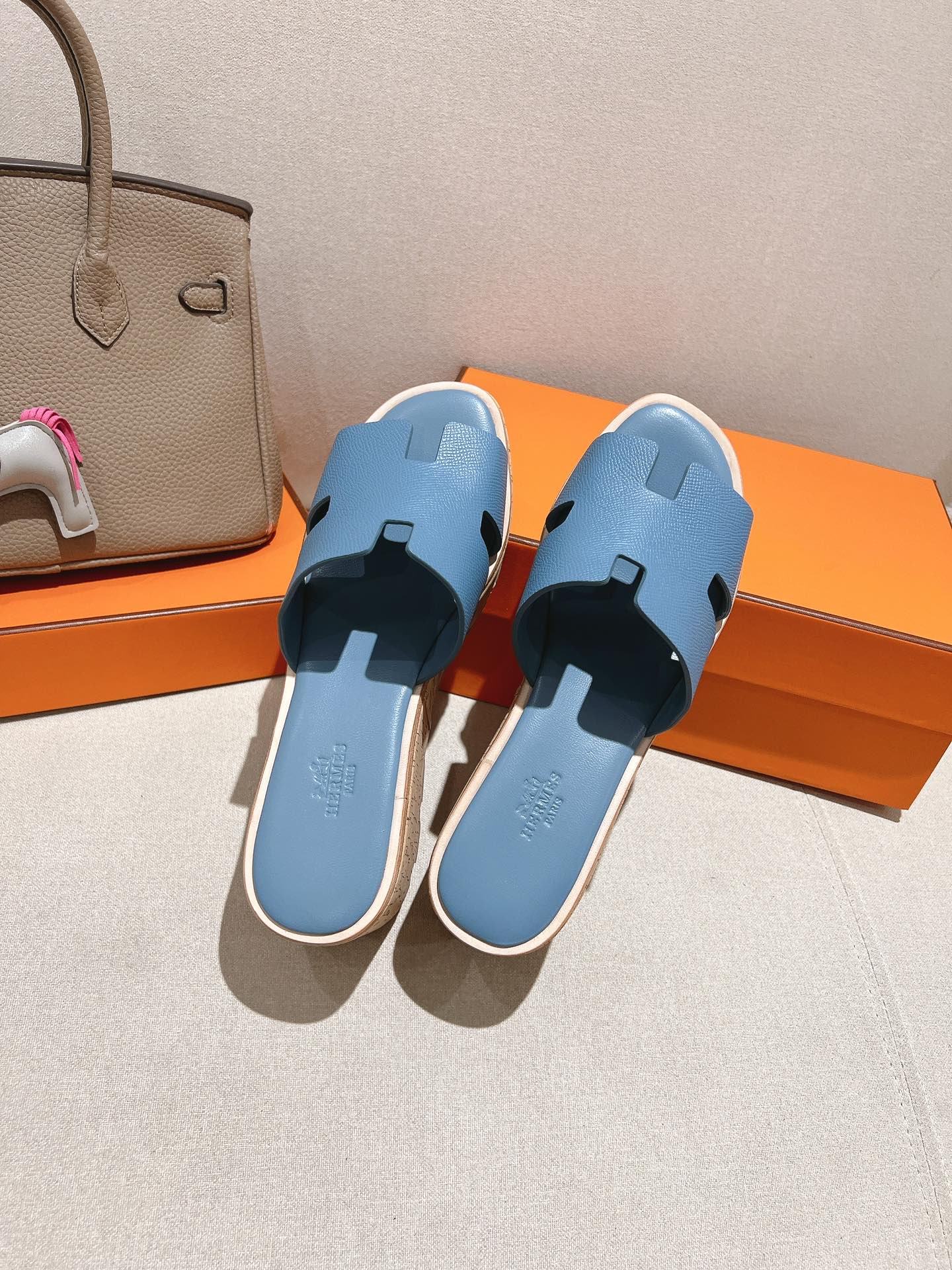 HM 25S HIGH WEDGE SANDALS IN BLUE LAMBSKIN STYLE 10 - 35