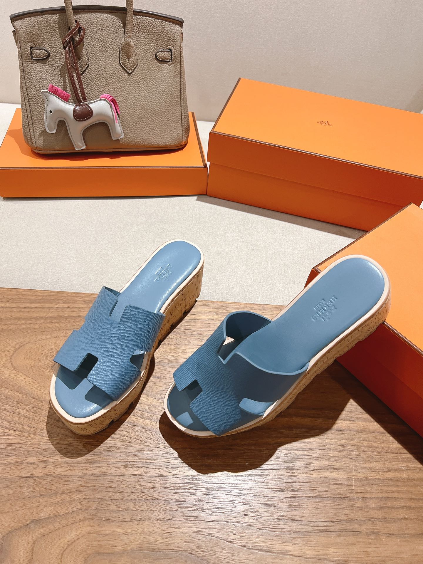 HM 25S HIGH WEDGE SANDALS IN BLUE LAMBSKIN STYLE 10 - 35