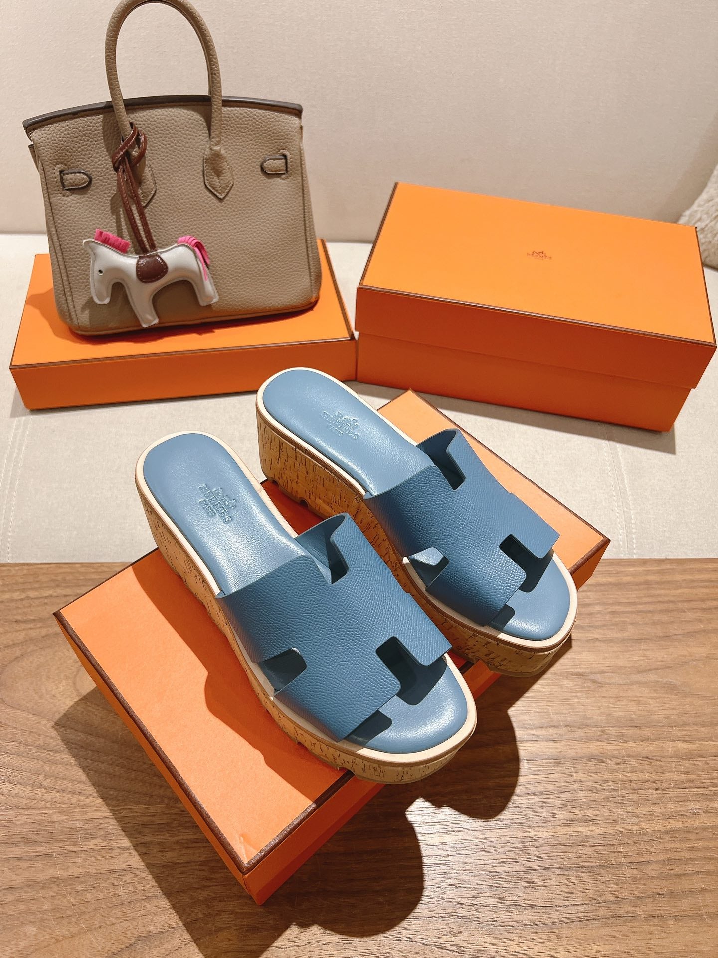 HM 25S HIGH WEDGE SANDALS IN BLUE LAMBSKIN STYLE 10 - 35
