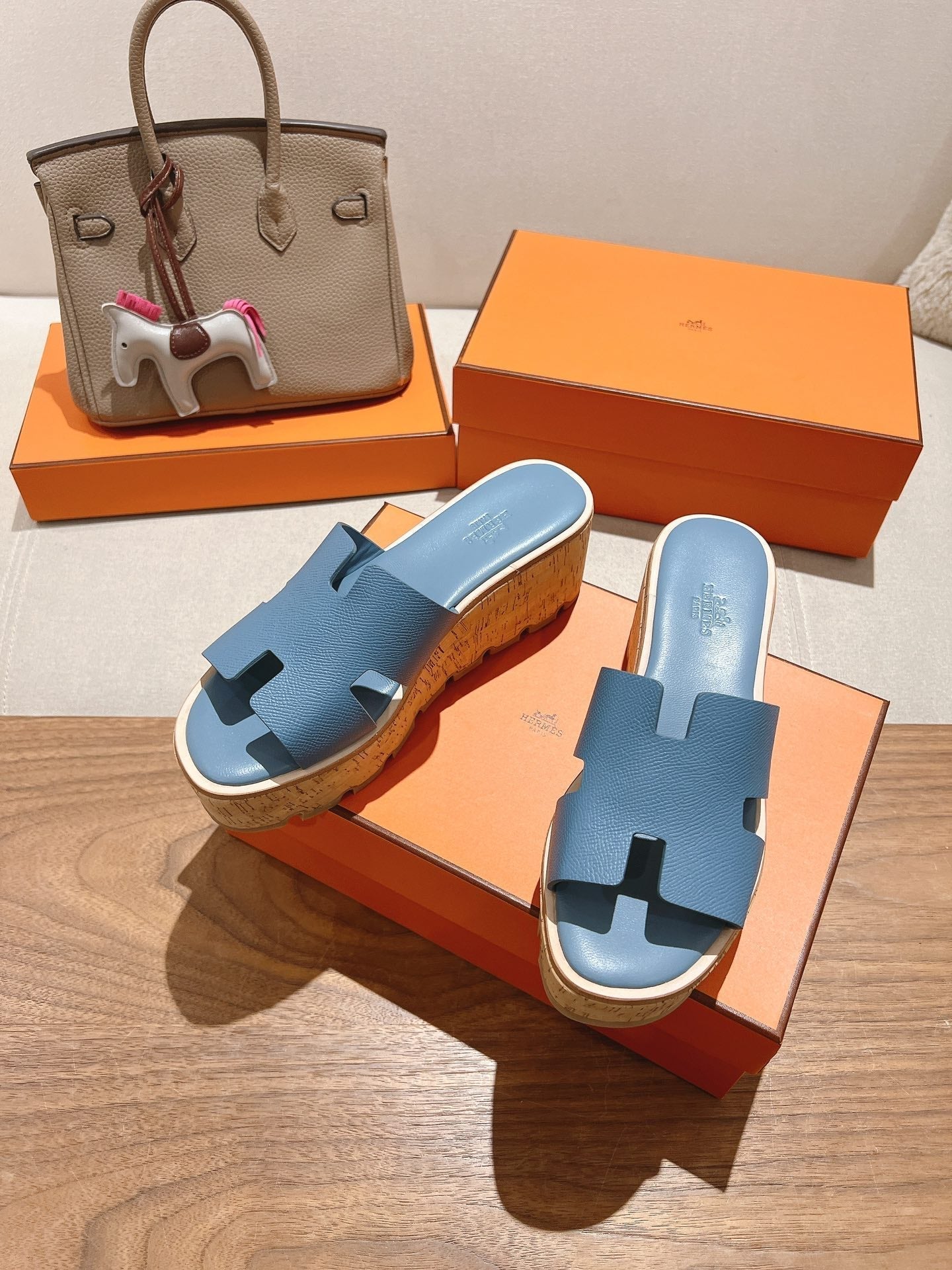 HM 25S HIGH WEDGE SANDALS IN BLUE LAMBSKIN STYLE 10 - 35