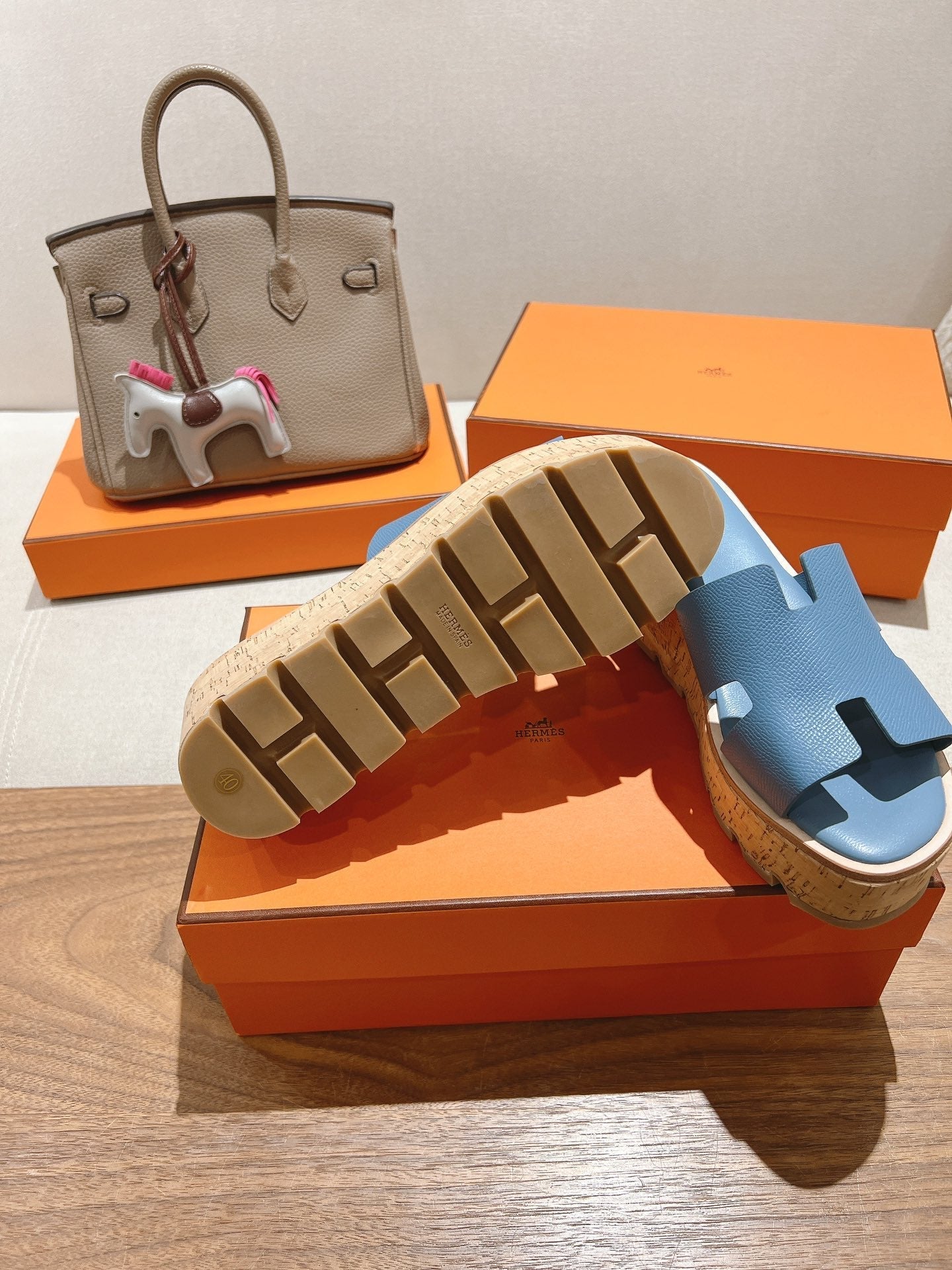 HM 25S HIGH WEDGE SANDALS IN BLUE LAMBSKIN STYLE 10 - 35