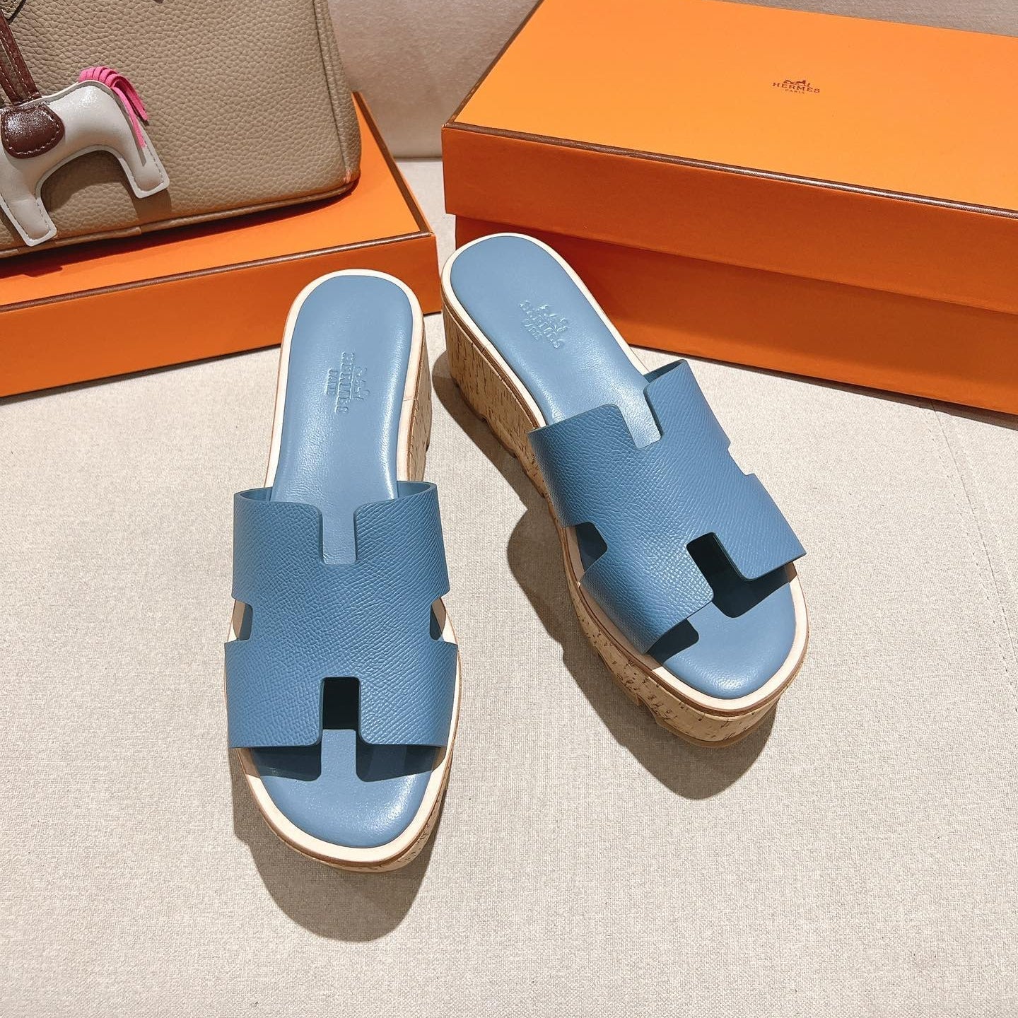 HM 25S HIGH WEDGE SANDALS IN BLUE LAMBSKIN STYLE 10 - 35