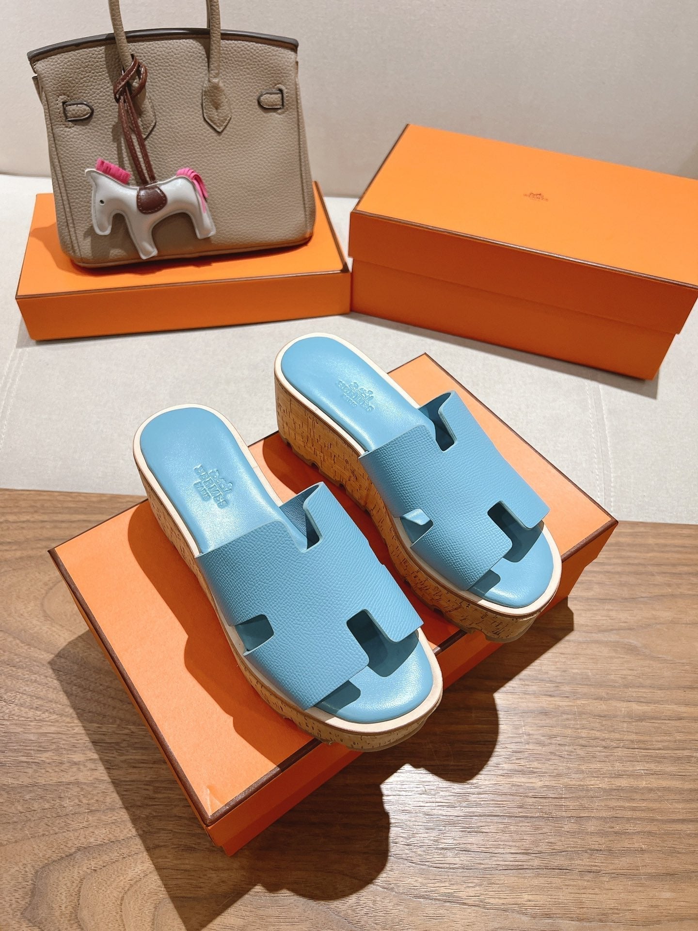 HM 25S HIGH WEDGE SANDALS IN SKY BLUE LAMBSKIN STYLE 8 - 35
