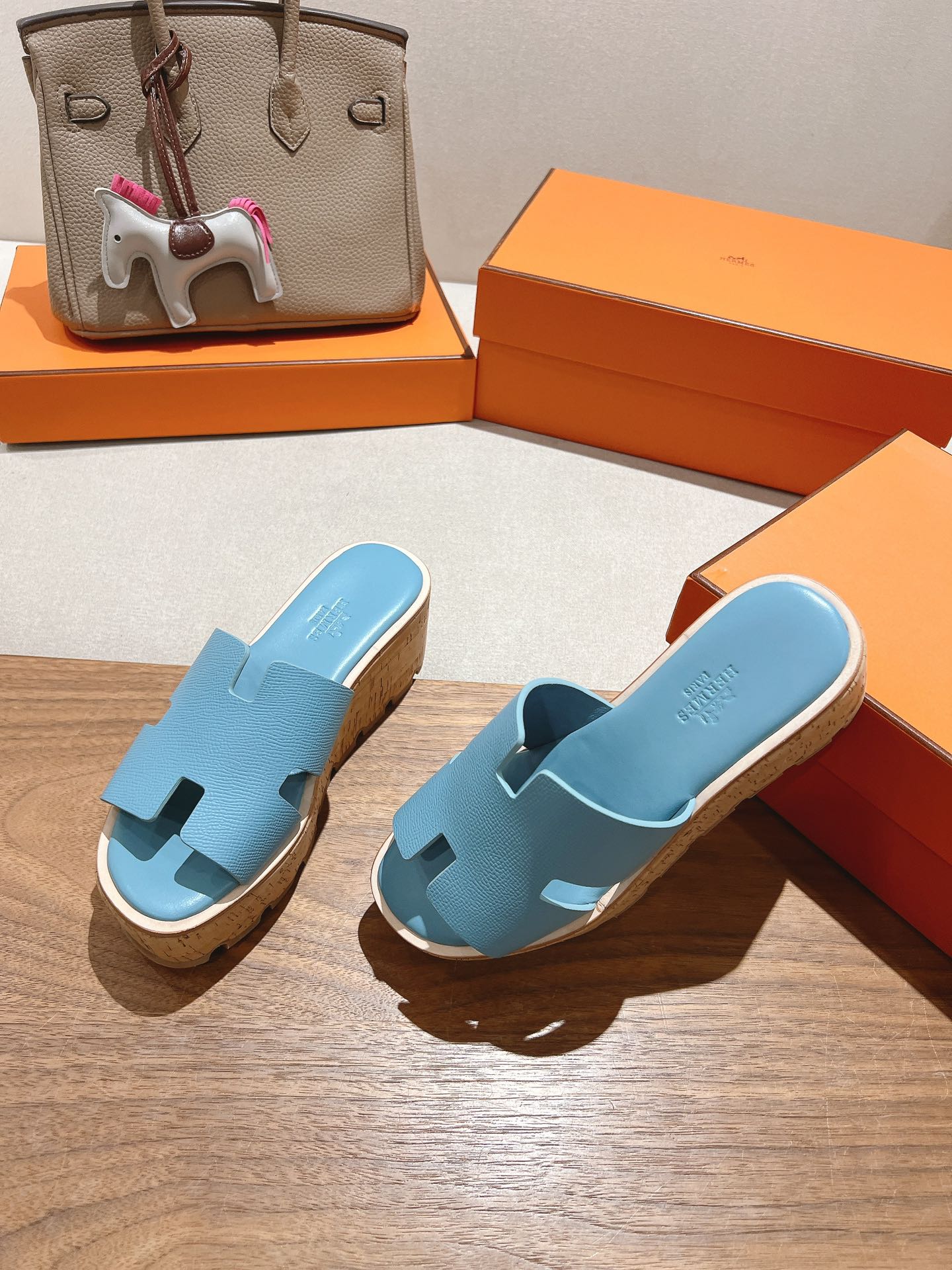 HM 25S HIGH WEDGE SANDALS IN SKY BLUE LAMBSKIN STYLE 8 - 35