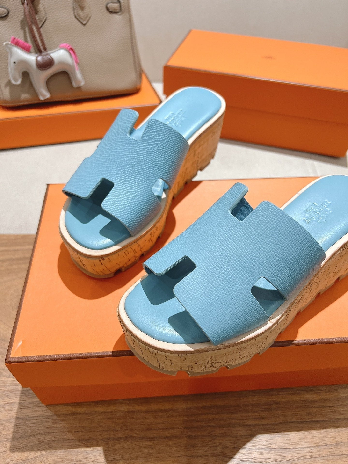 HM 25S HIGH WEDGE SANDALS IN SKY BLUE LAMBSKIN STYLE 8 - 35