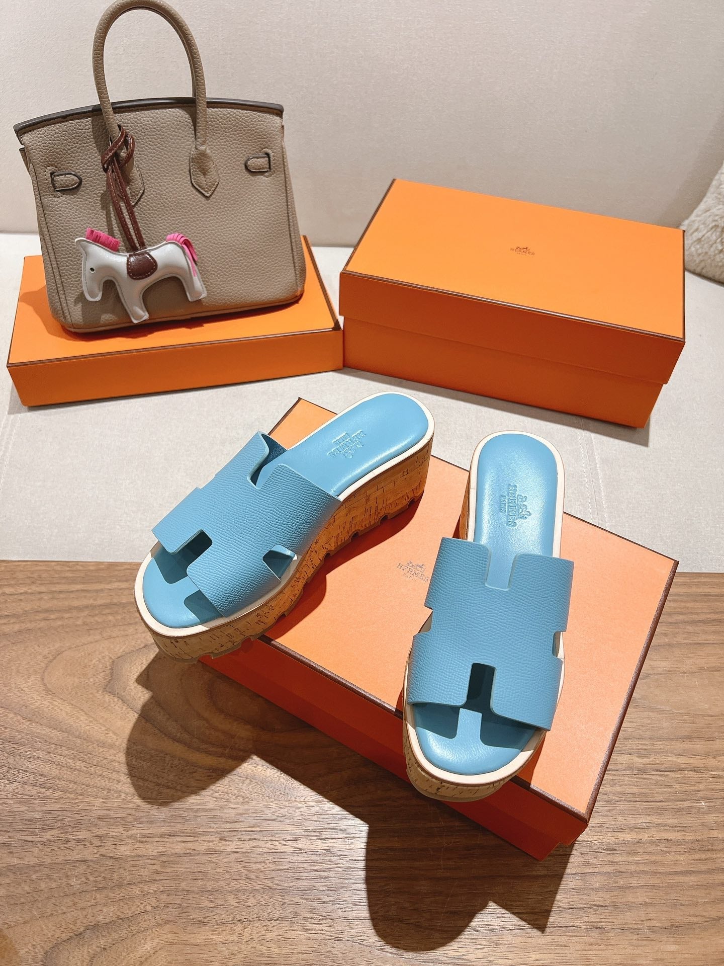 HM 25S HIGH WEDGE SANDALS IN SKY BLUE LAMBSKIN STYLE 8 - 35