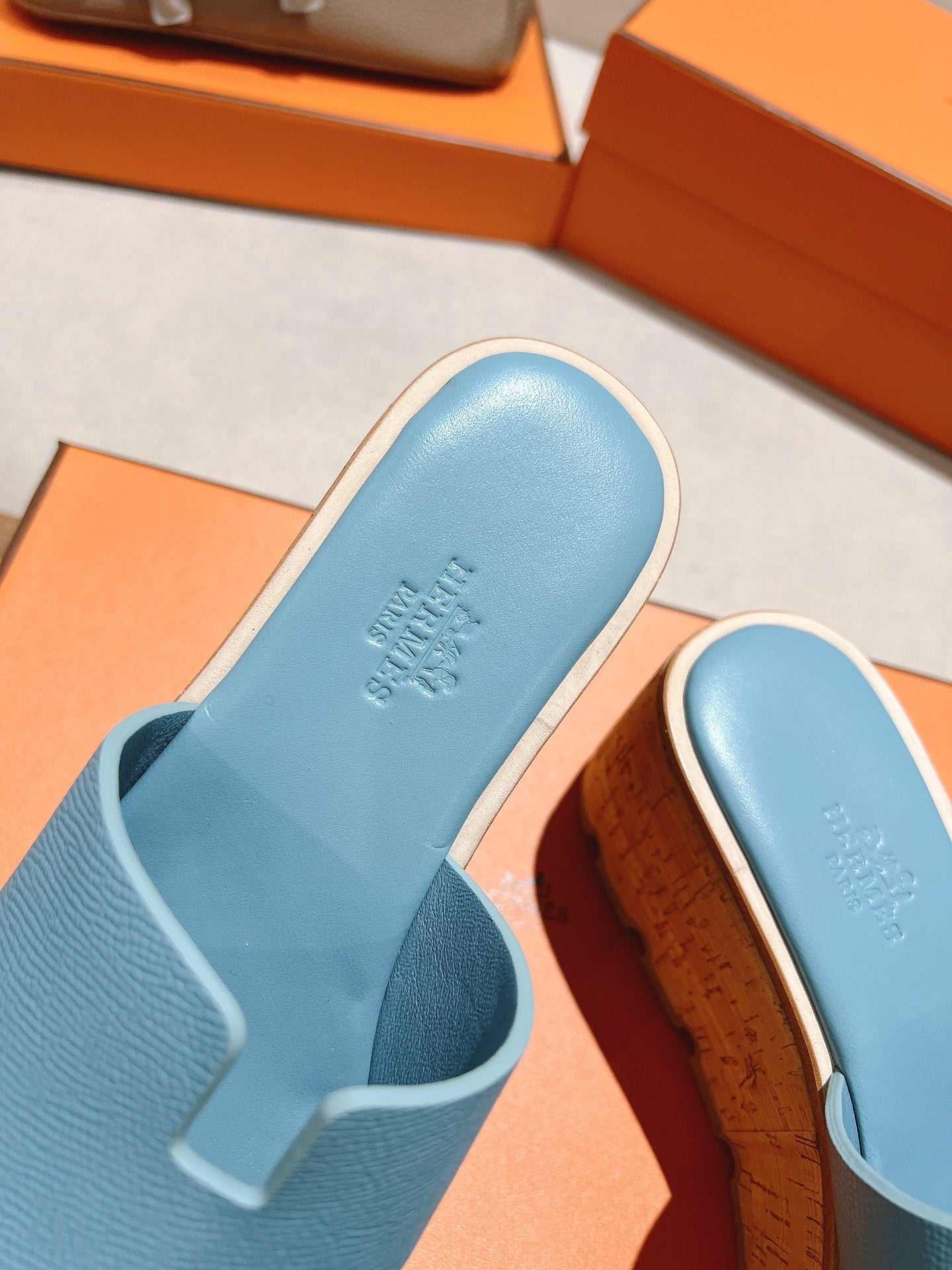 HM 25S HIGH WEDGE SANDALS IN SKY BLUE LAMBSKIN STYLE 8 - 35
