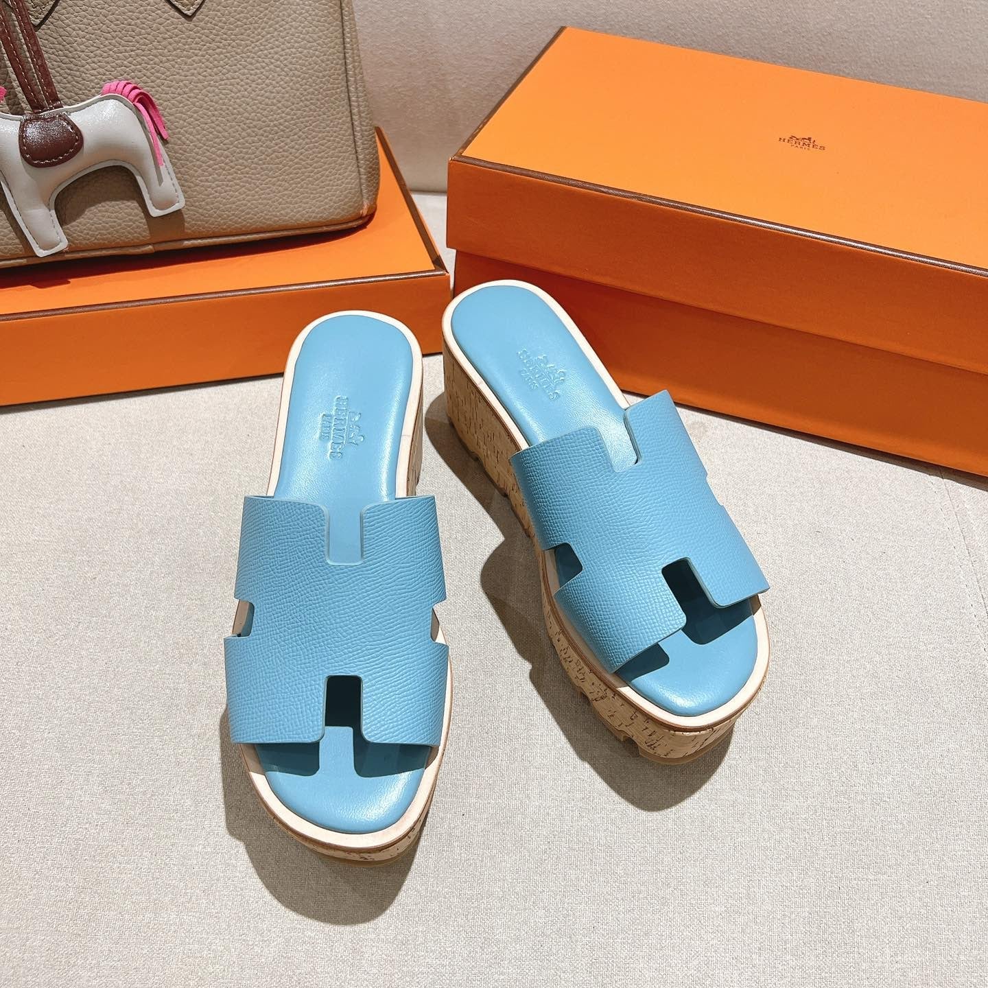 HM 25S HIGH WEDGE SANDALS IN SKY BLUE LAMBSKIN STYLE 8 - 35