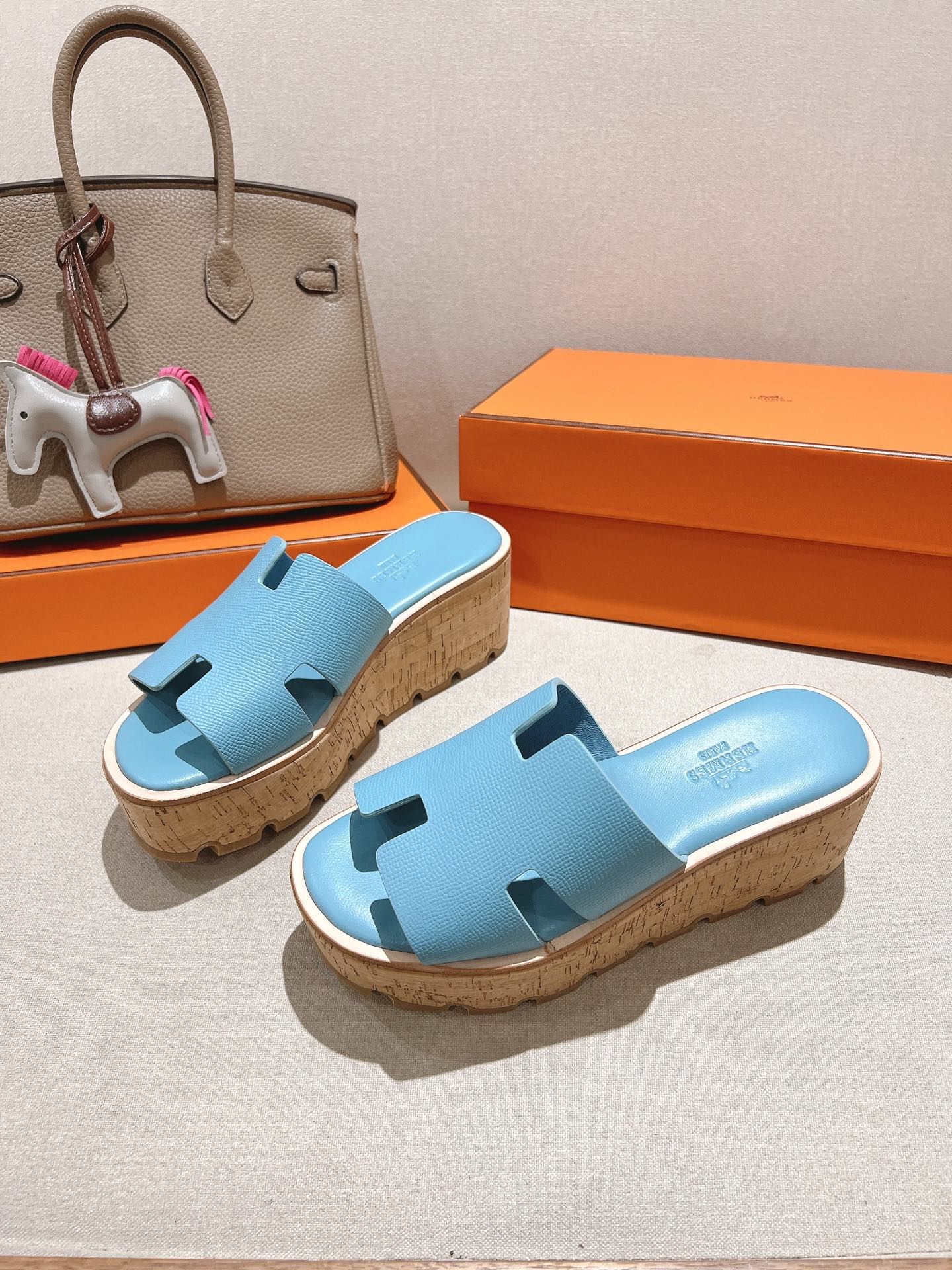 HM 25S HIGH WEDGE SANDALS IN SKY BLUE LAMBSKIN STYLE 8 - 35