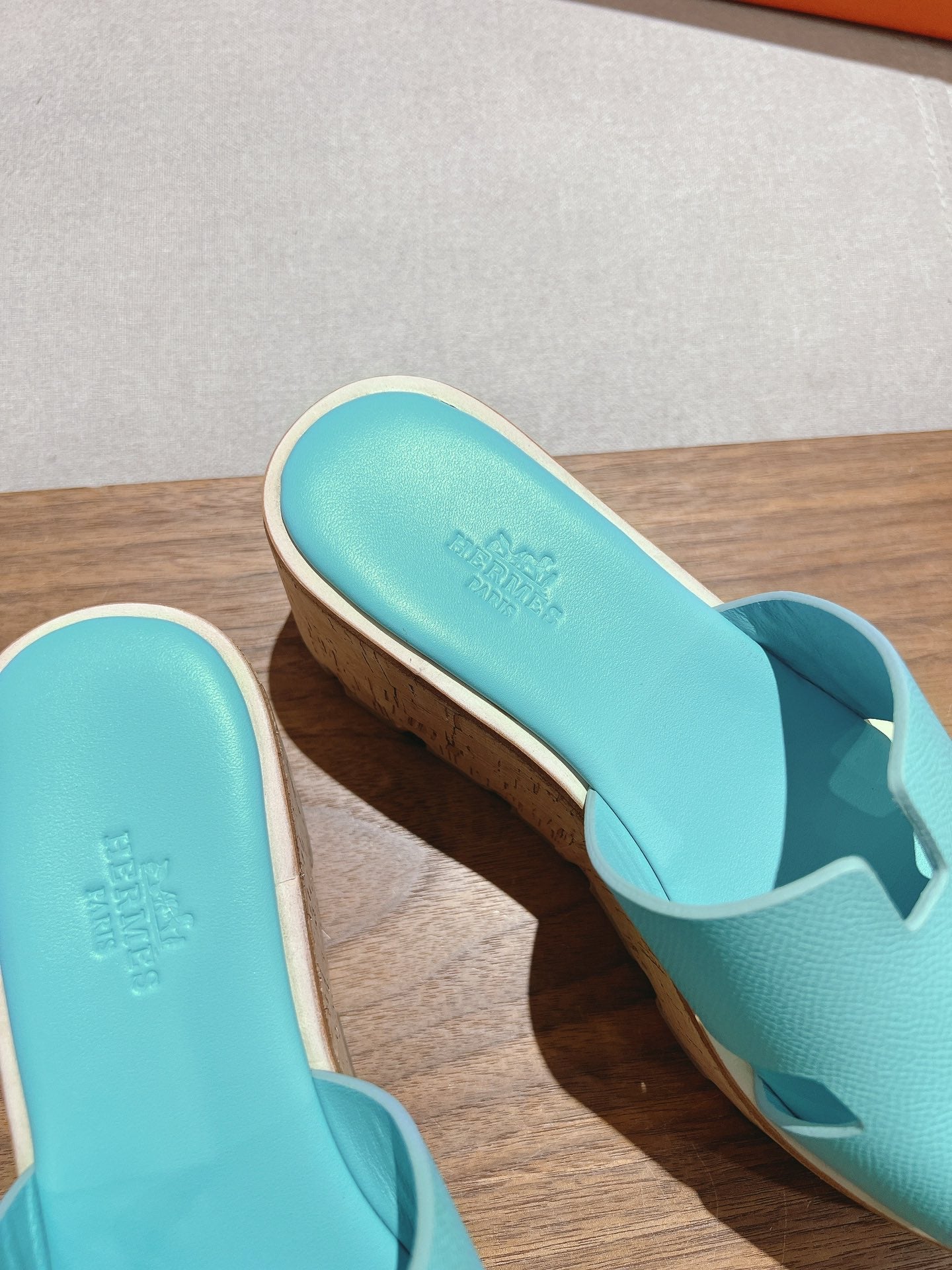 HM 25S HIGH WEDGE SANDALS IN LIGHT MINT BLUE LAMBSKIN STYLE 5 - 35