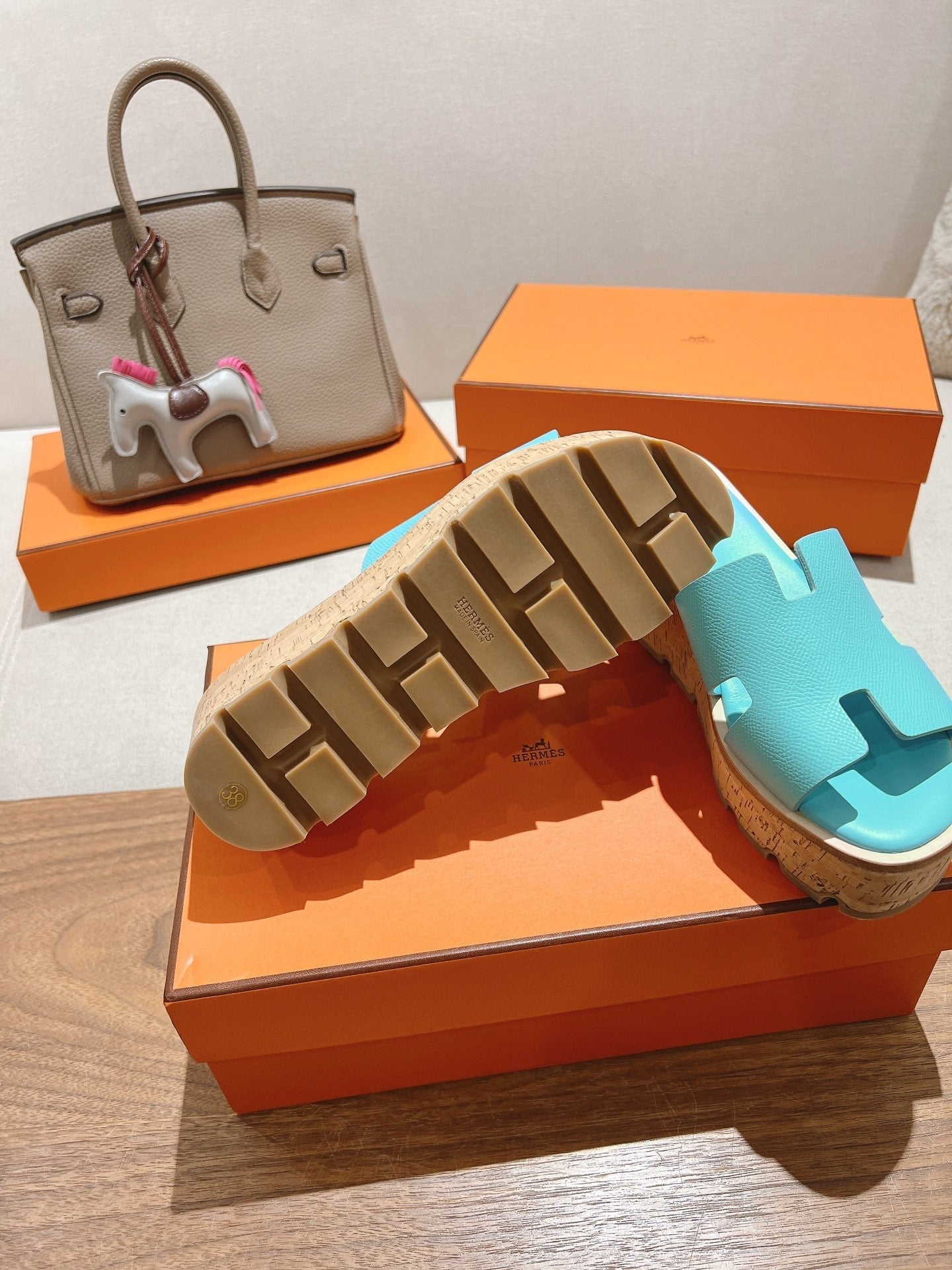 HM 25S HIGH WEDGE SANDALS IN LIGHT MINT BLUE LAMBSKIN STYLE 5 - 35