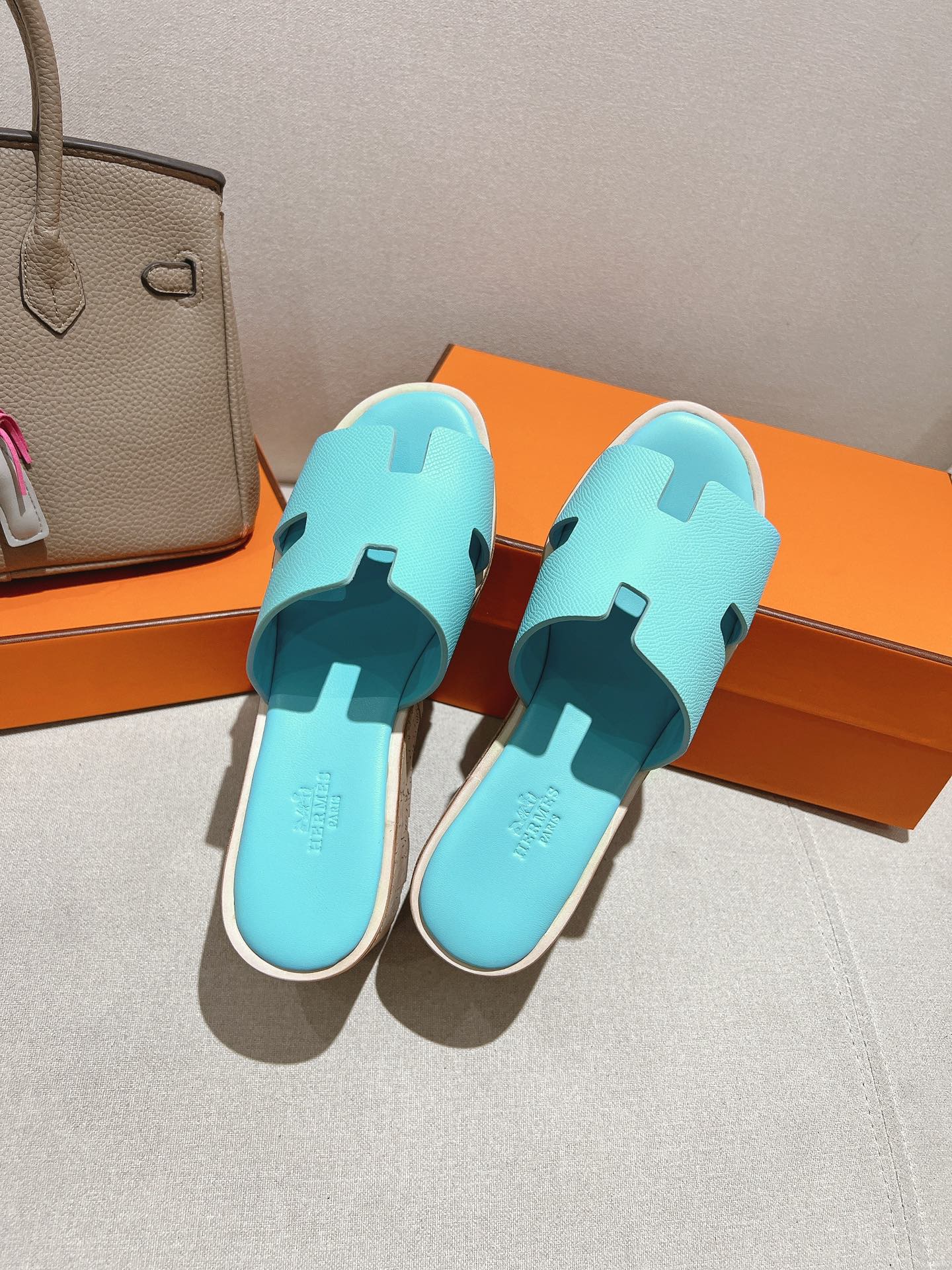 HM 25S HIGH WEDGE SANDALS IN LIGHT MINT BLUE LAMBSKIN STYLE 5 - 35