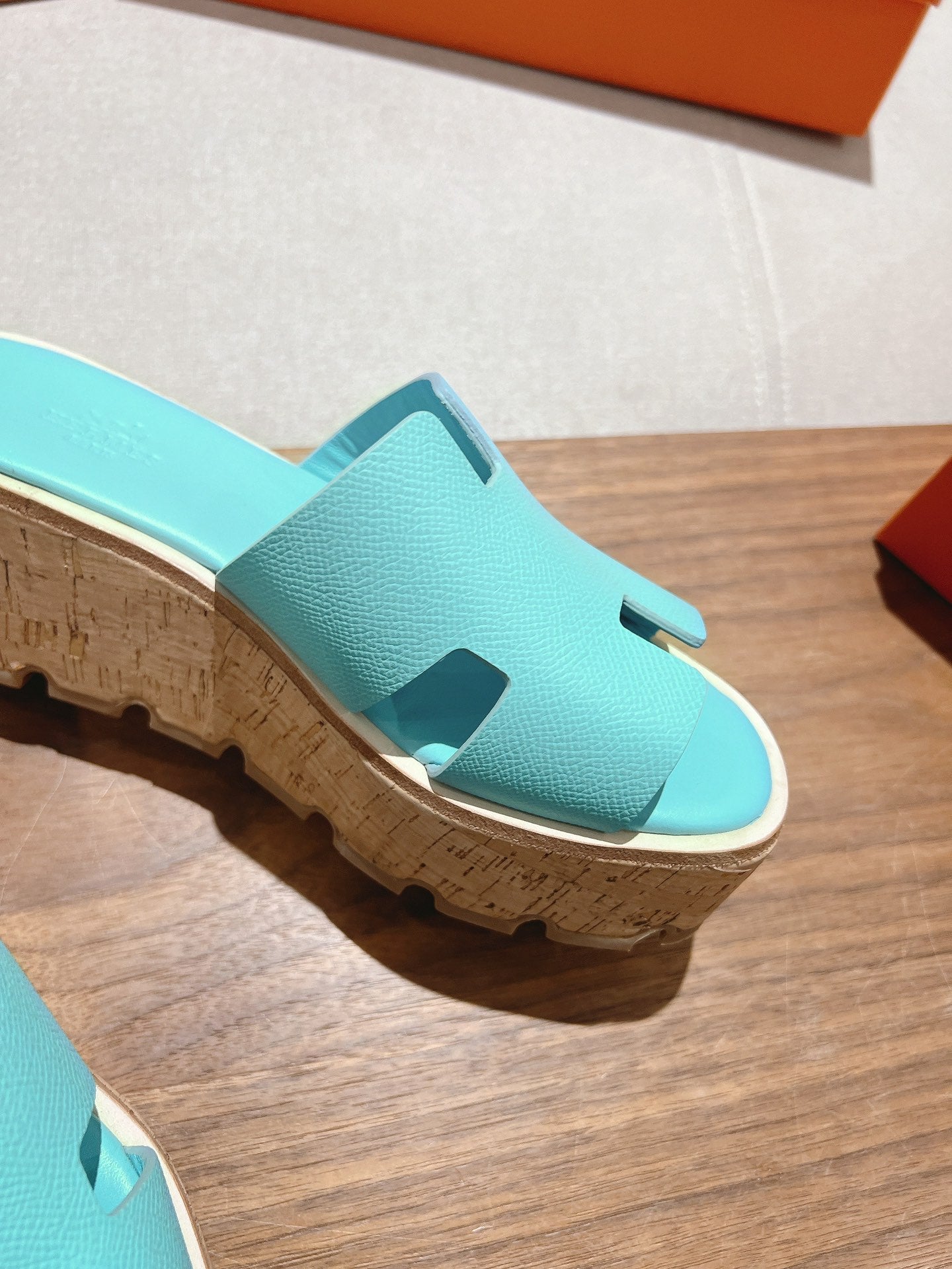 HM 25S HIGH WEDGE SANDALS IN LIGHT MINT BLUE LAMBSKIN STYLE 5 - 35