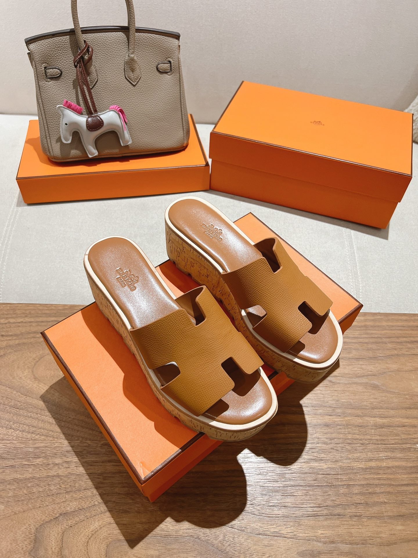 HM 25S HIGH WEDGE SANDALS IN BROWN LAMBSKIN STYLE 6 - 35