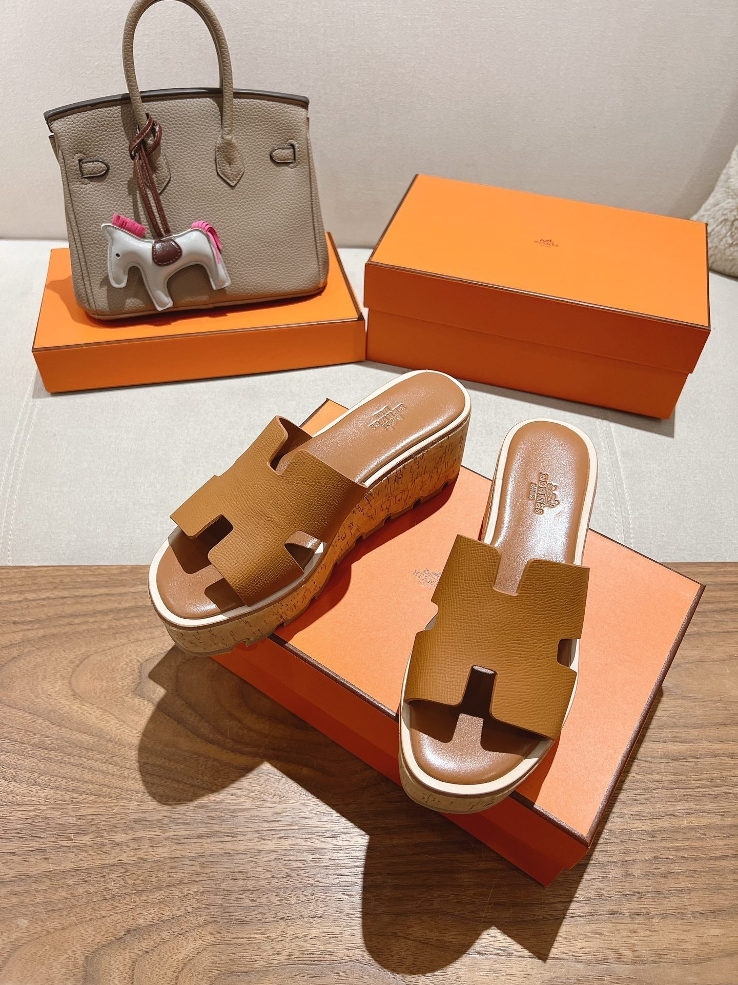 HM 25S HIGH WEDGE SANDALS IN BROWN LAMBSKIN STYLE 6 - 35