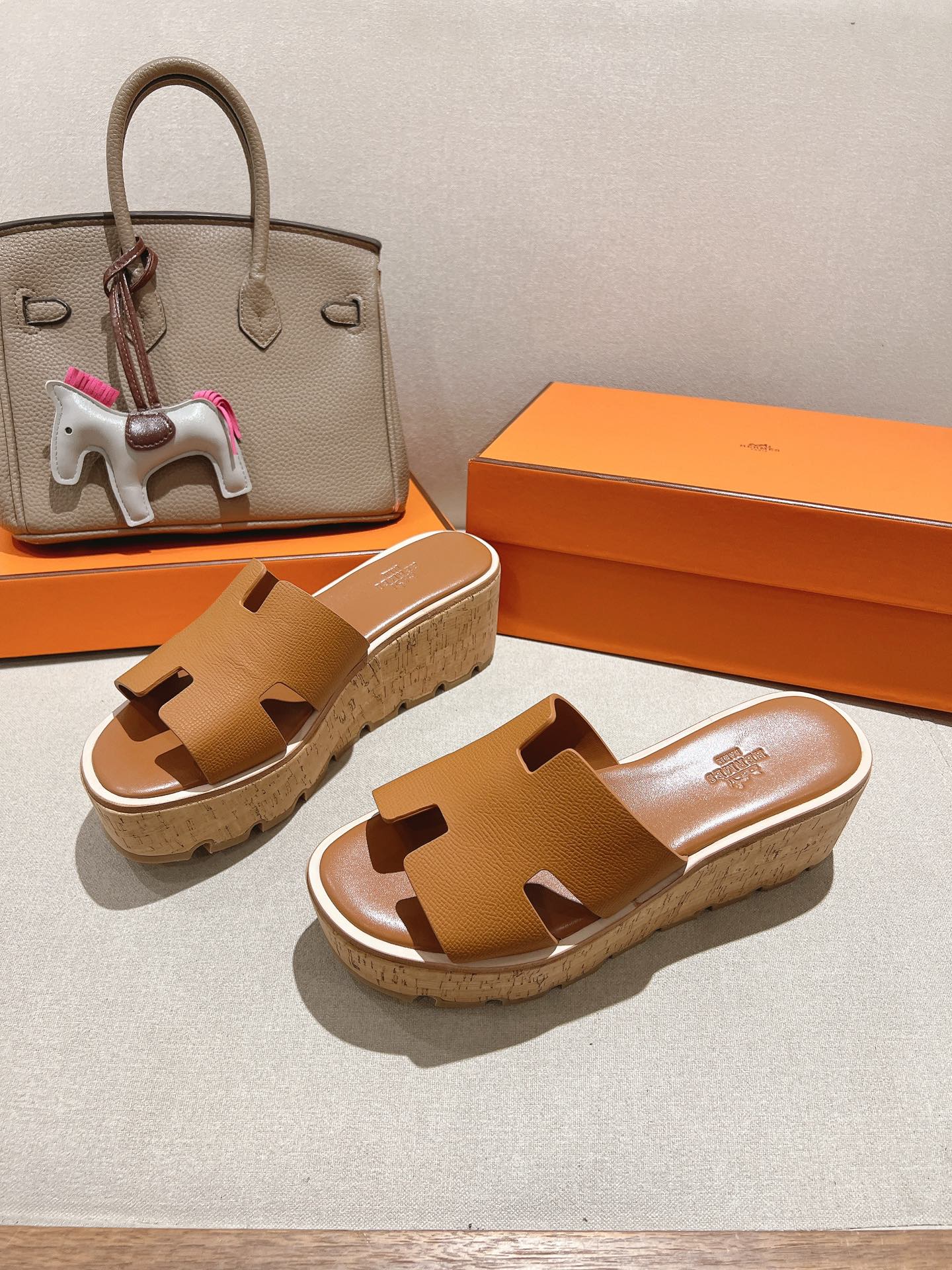 HM 25S HIGH WEDGE SANDALS IN BROWN LAMBSKIN STYLE 6 - 35