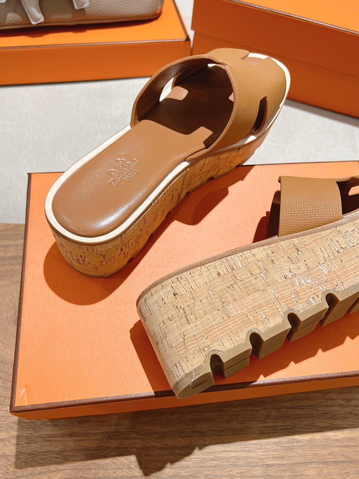 HM 25S HIGH WEDGE SANDALS IN BROWN LAMBSKIN STYLE 6 - 35
