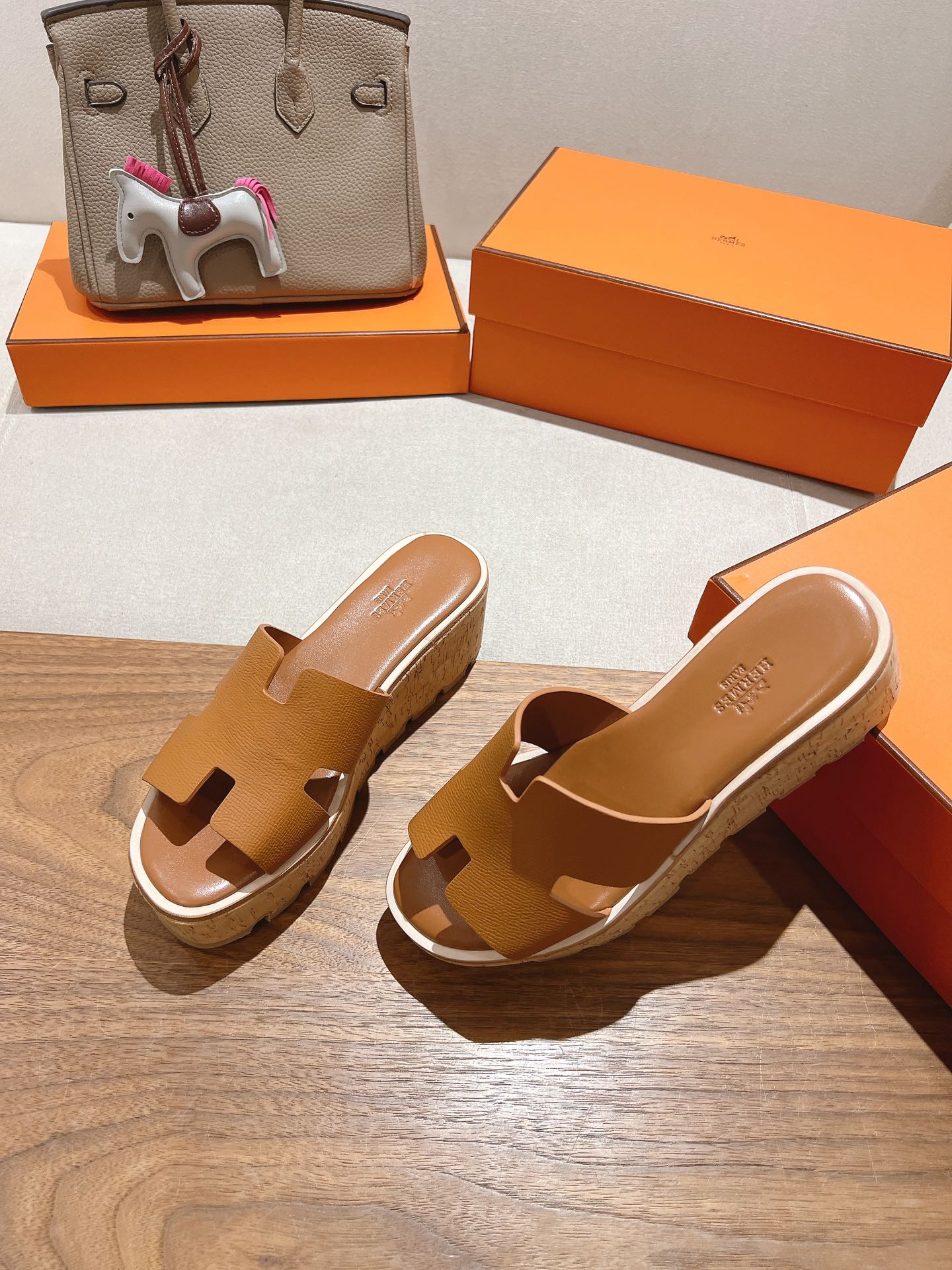 HM 25S HIGH WEDGE SANDALS IN BROWN LAMBSKIN STYLE 6 - 35