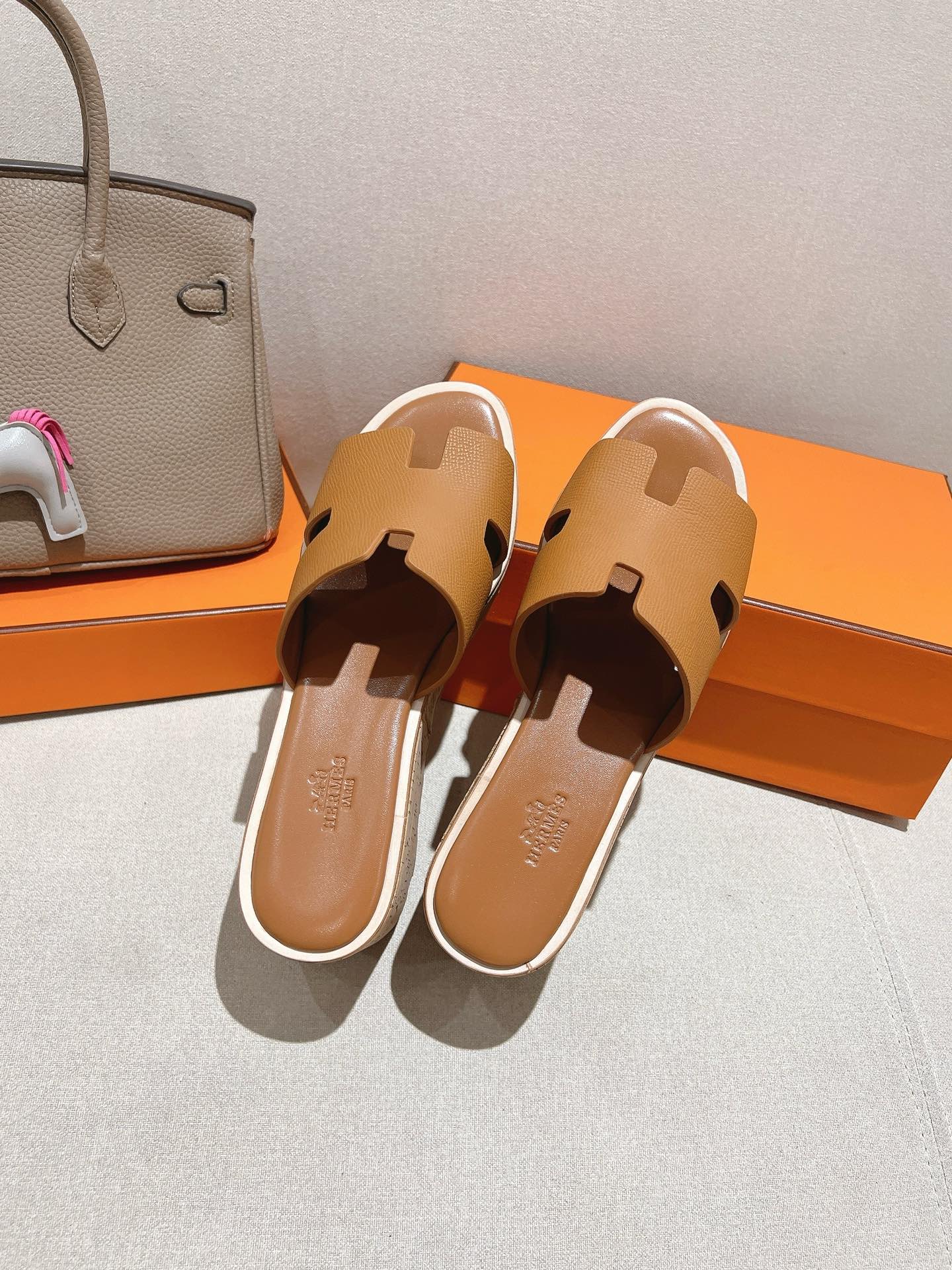 HM 25S HIGH WEDGE SANDALS IN BROWN LAMBSKIN STYLE 6 - 35