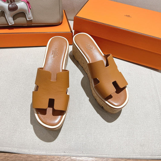 HM 25S HIGH WEDGE SANDALS IN BROWN LAMBSKIN STYLE 6 - 35