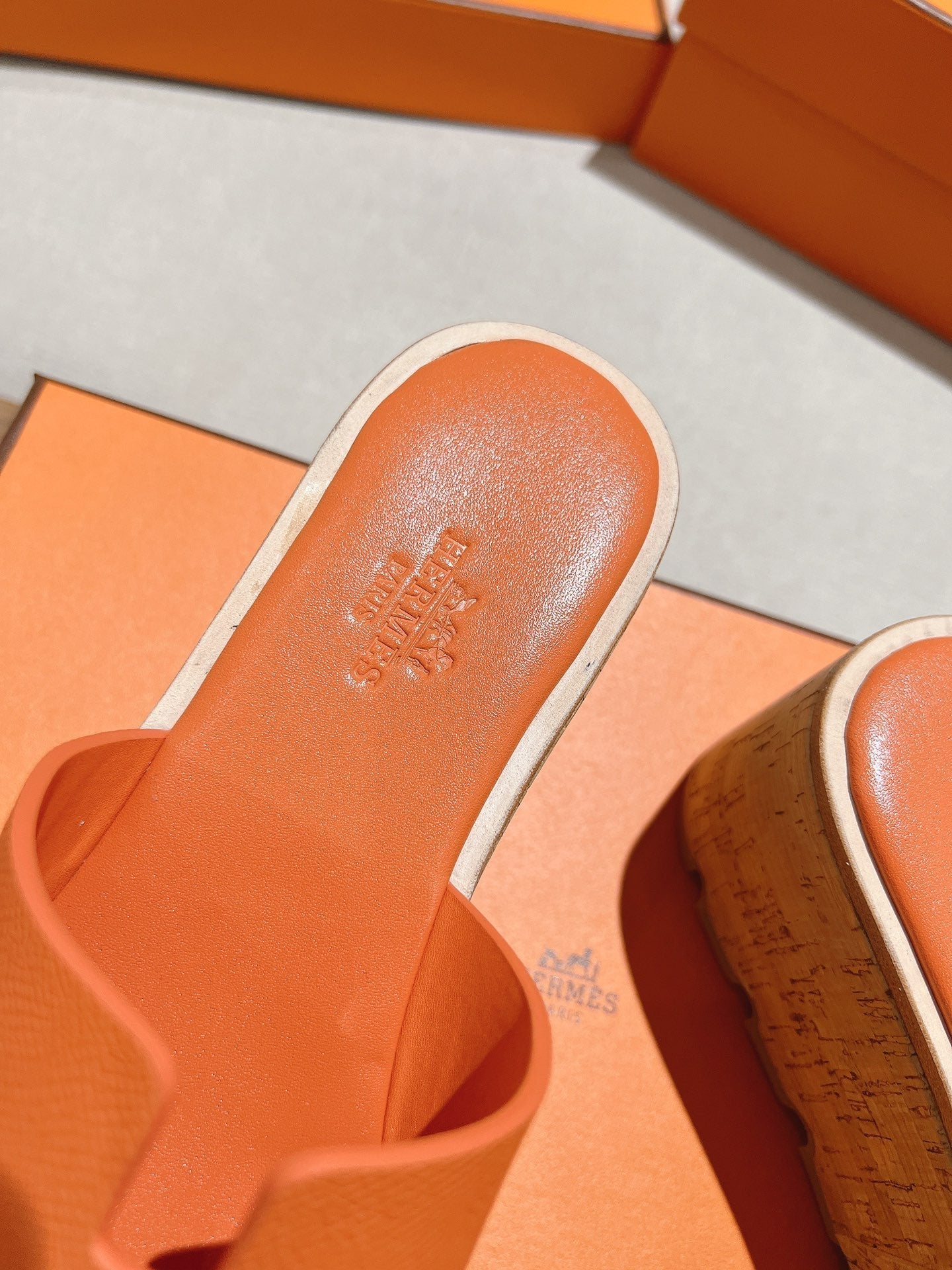HM 25S HIGH WEDGE SANDALS IN ORANGE LAMBSKIN STYLE 4 - 35