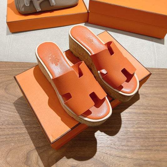 HM 25S HIGH WEDGE SANDALS IN ORANGE LAMBSKIN STYLE 4 - 35