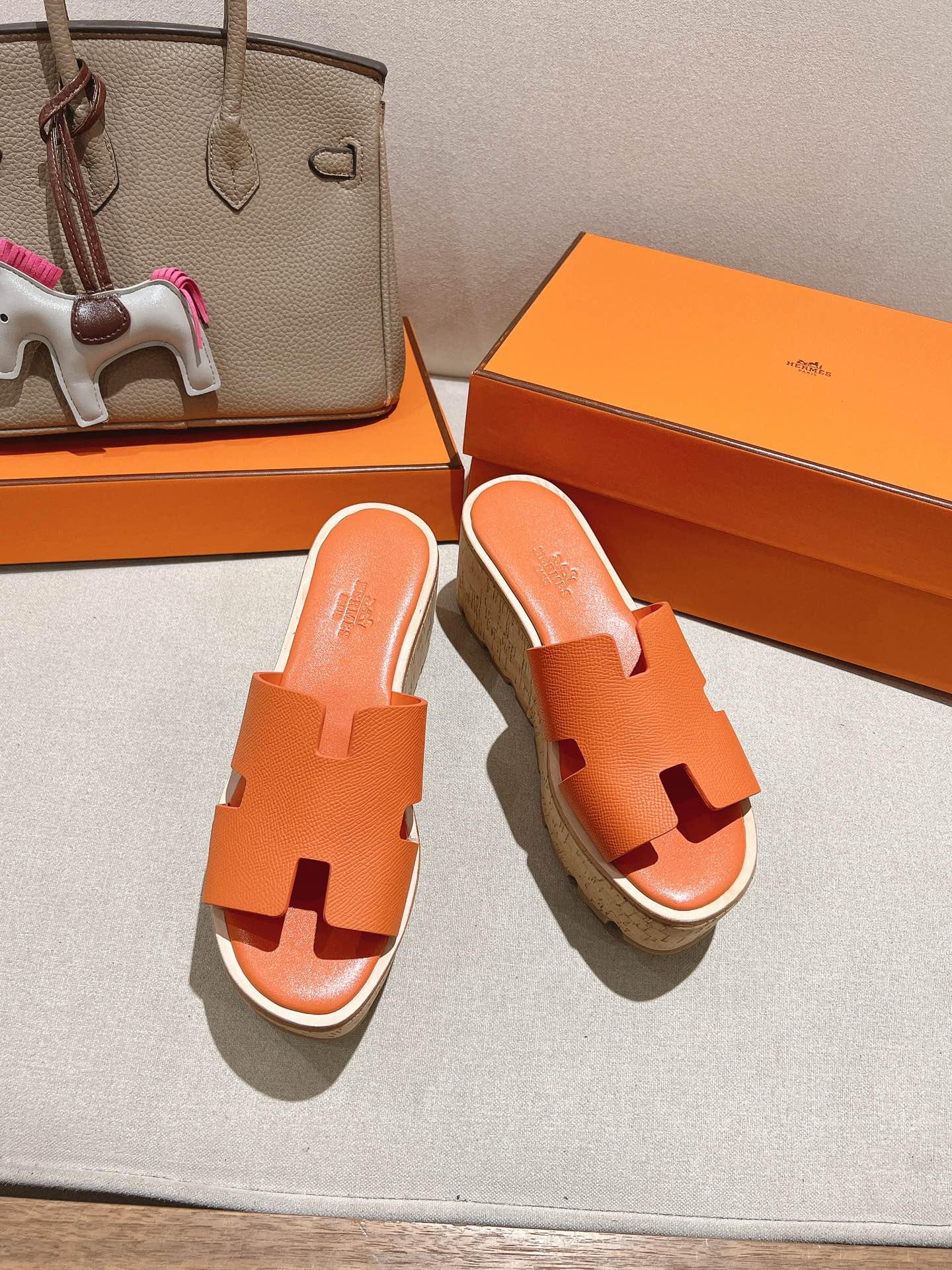 HM 25S HIGH WEDGE SANDALS IN ORANGE LAMBSKIN STYLE 4 - 35