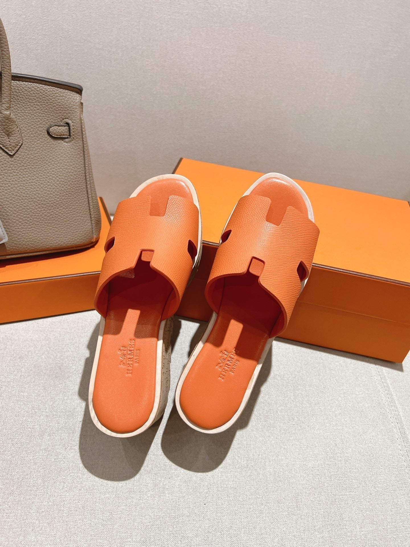 HM 25S HIGH WEDGE SANDALS IN ORANGE LAMBSKIN STYLE 4 - 35