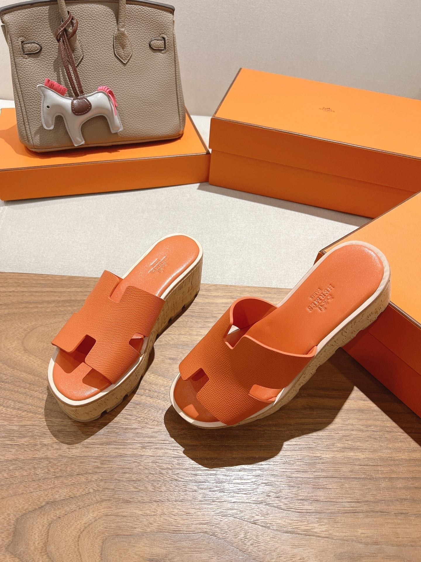 HM 25S HIGH WEDGE SANDALS IN ORANGE LAMBSKIN STYLE 4 - 35